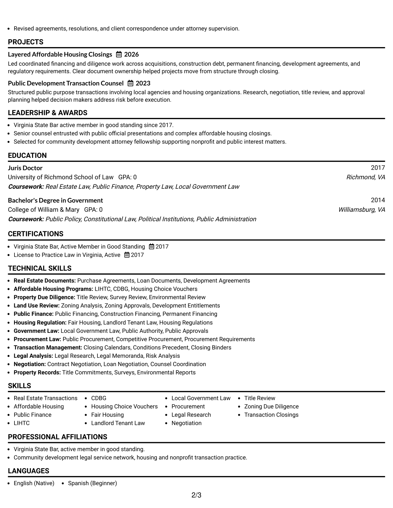 Resume Example Page 2