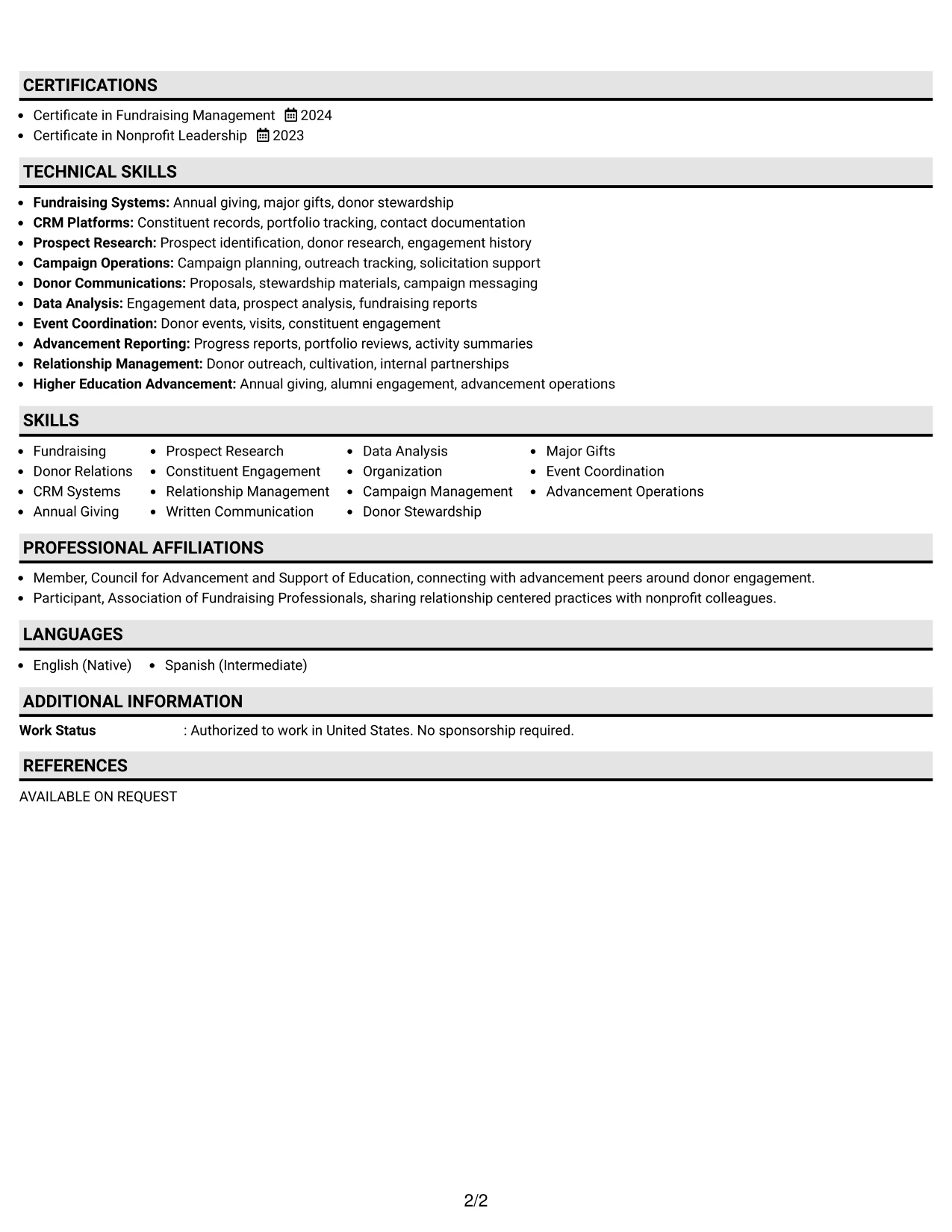 Resume Example Page 2