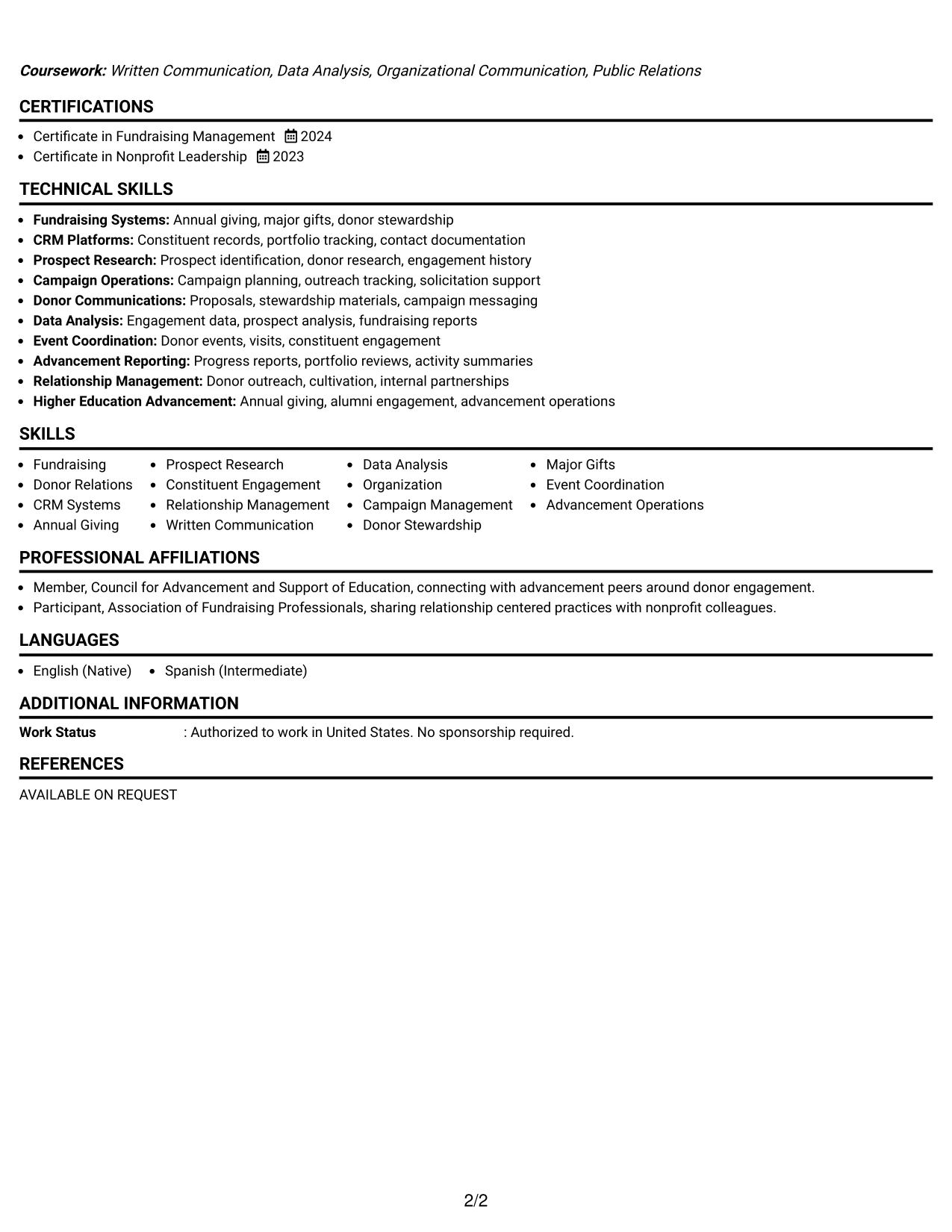 Resume Example Page 2
