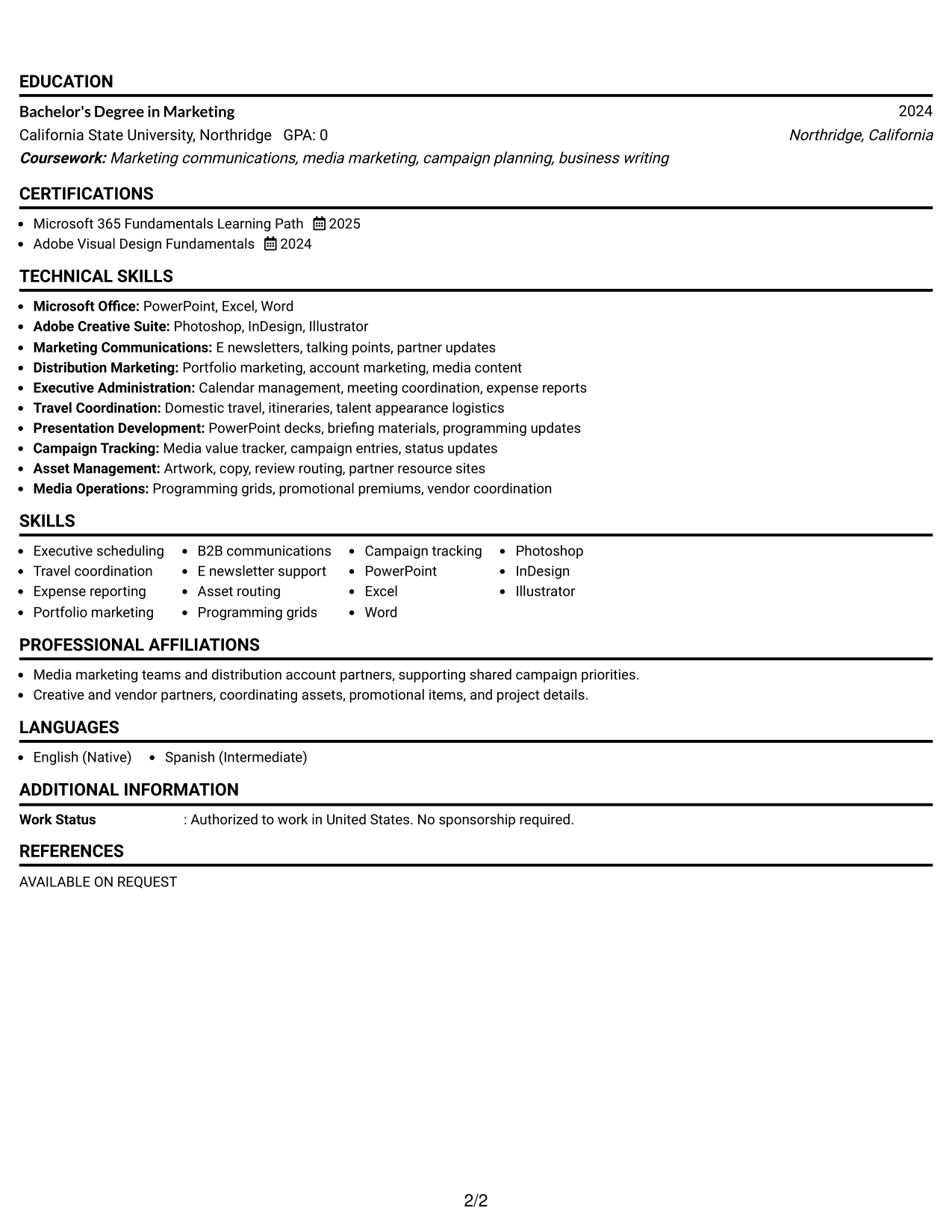 Resume Example Page 2