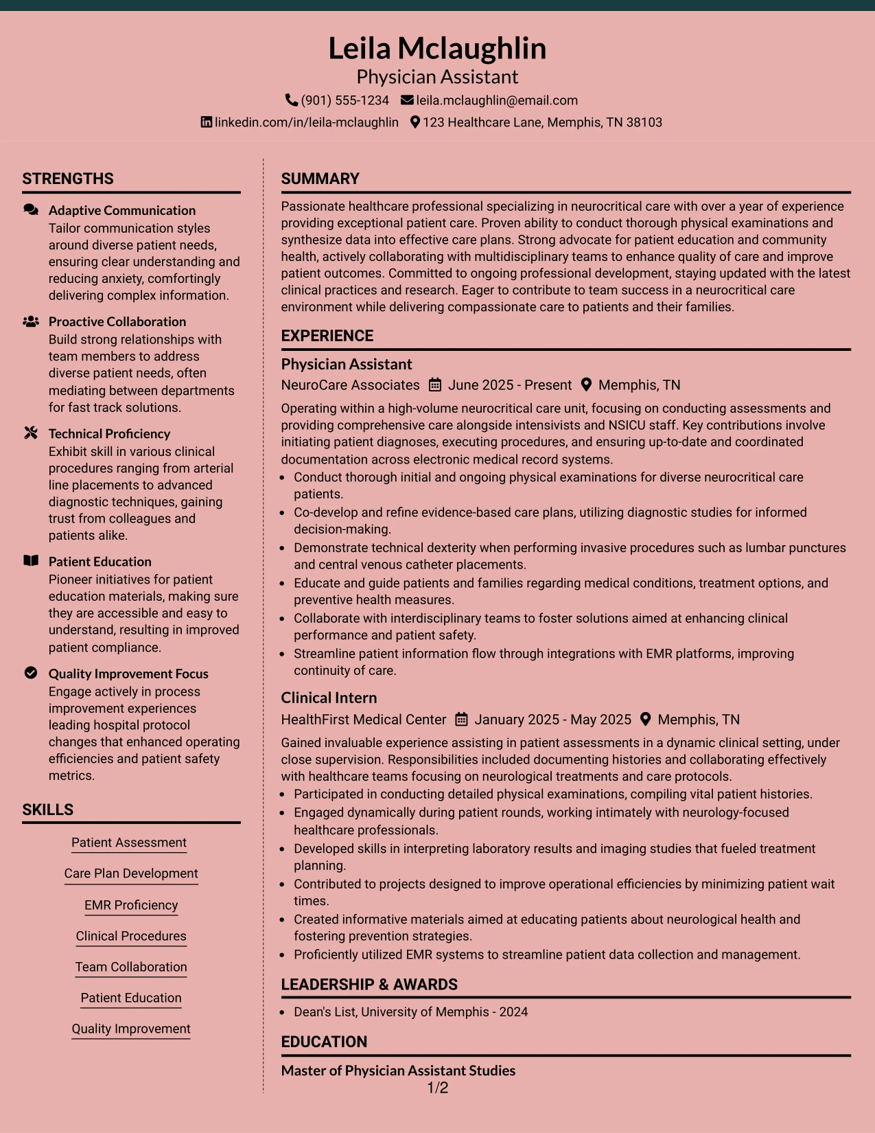 Resume Example Page 1