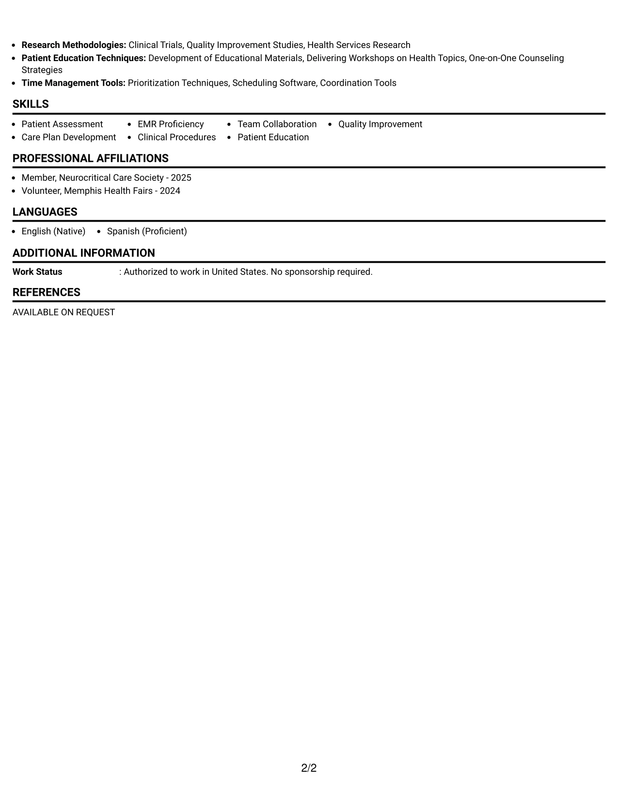 Resume Example Page 2