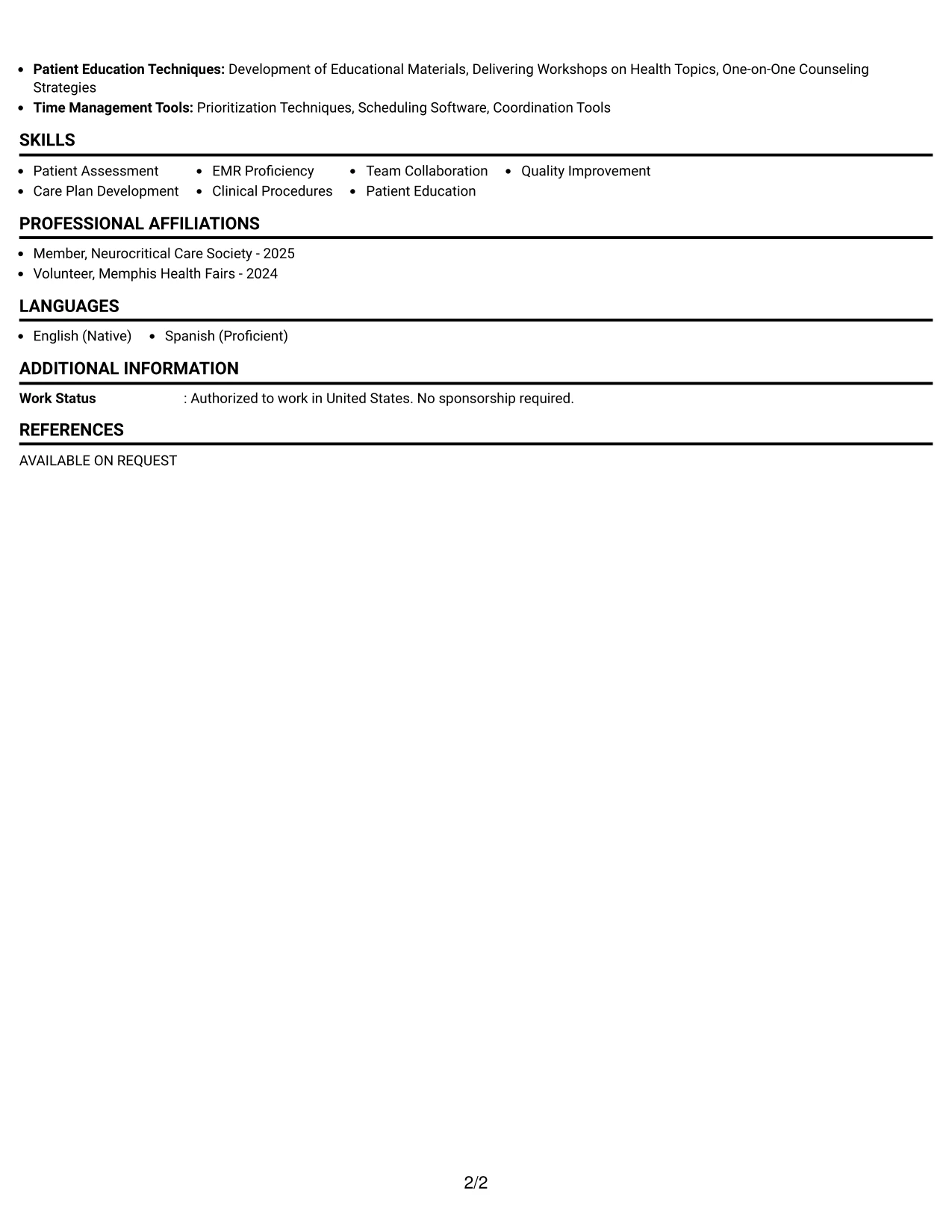 Resume Example Page 2