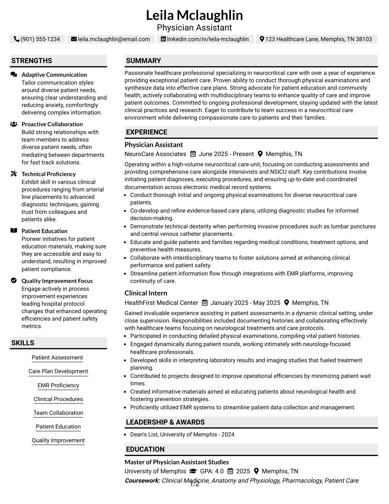 Resume Example Page 1
