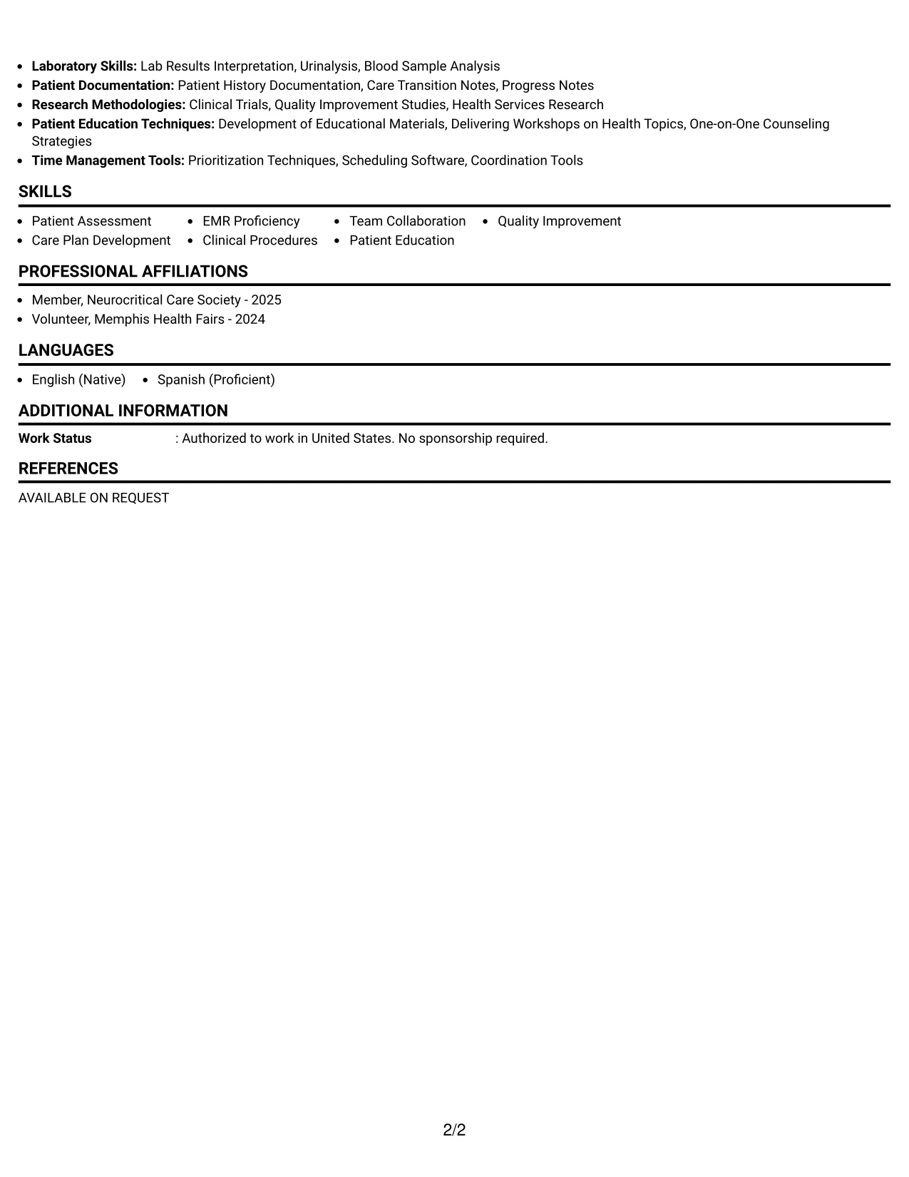 Resume Example Page 2