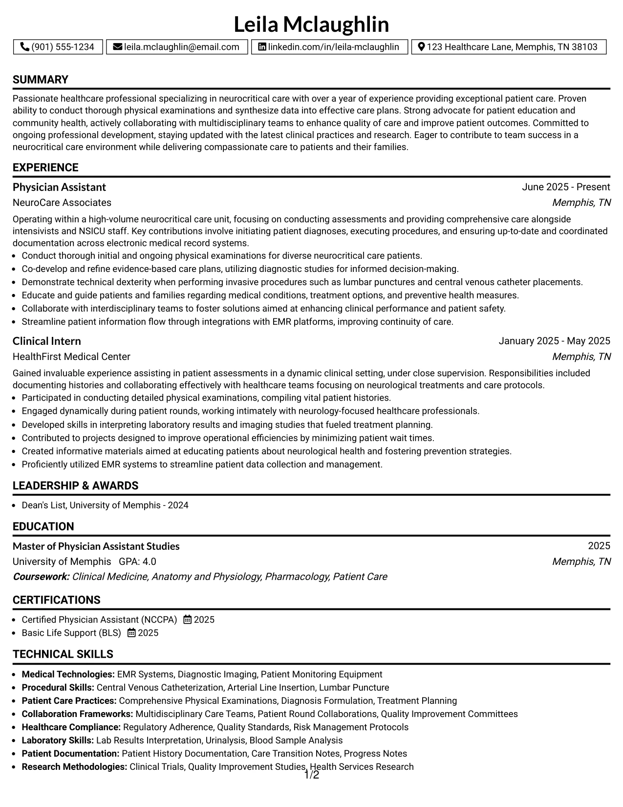 Resume Example Page 1