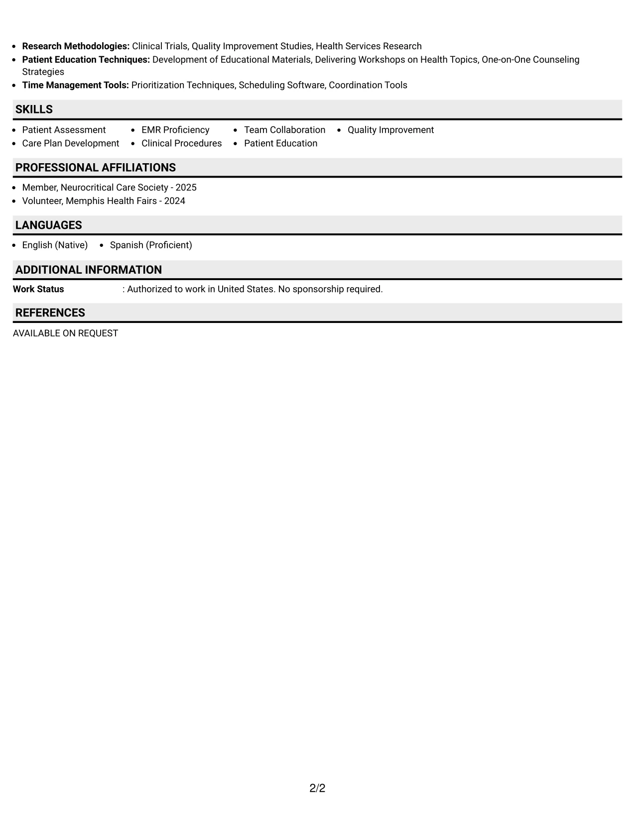 Resume Example Page 2