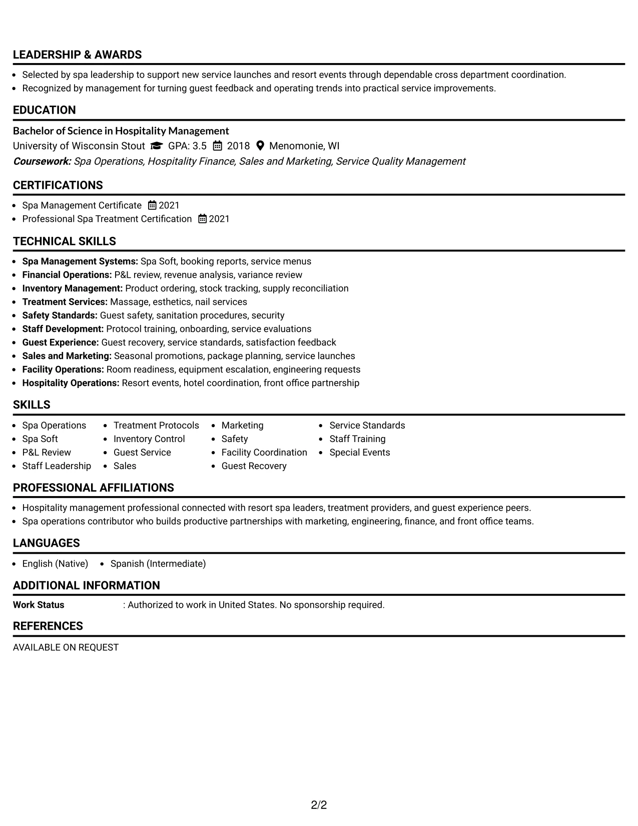 Resume Example Page 2