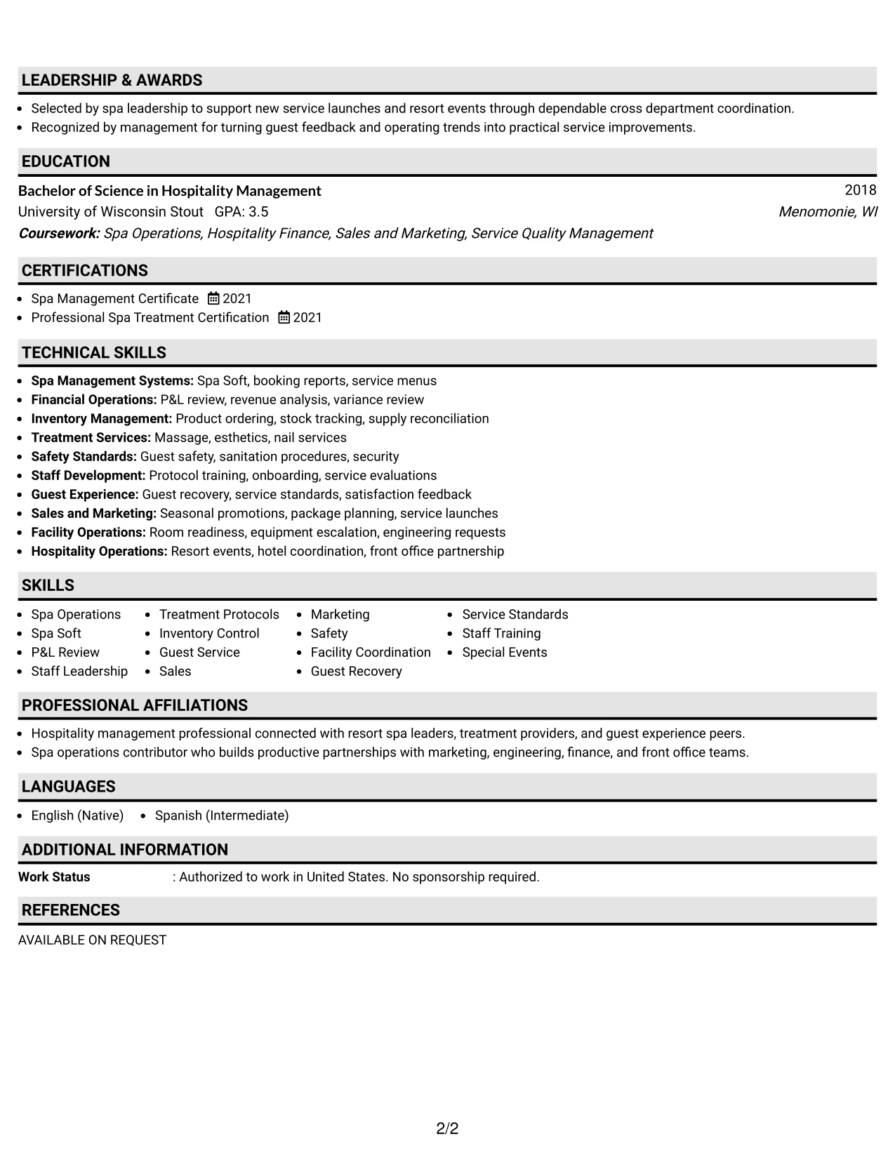 Resume Example Page 2