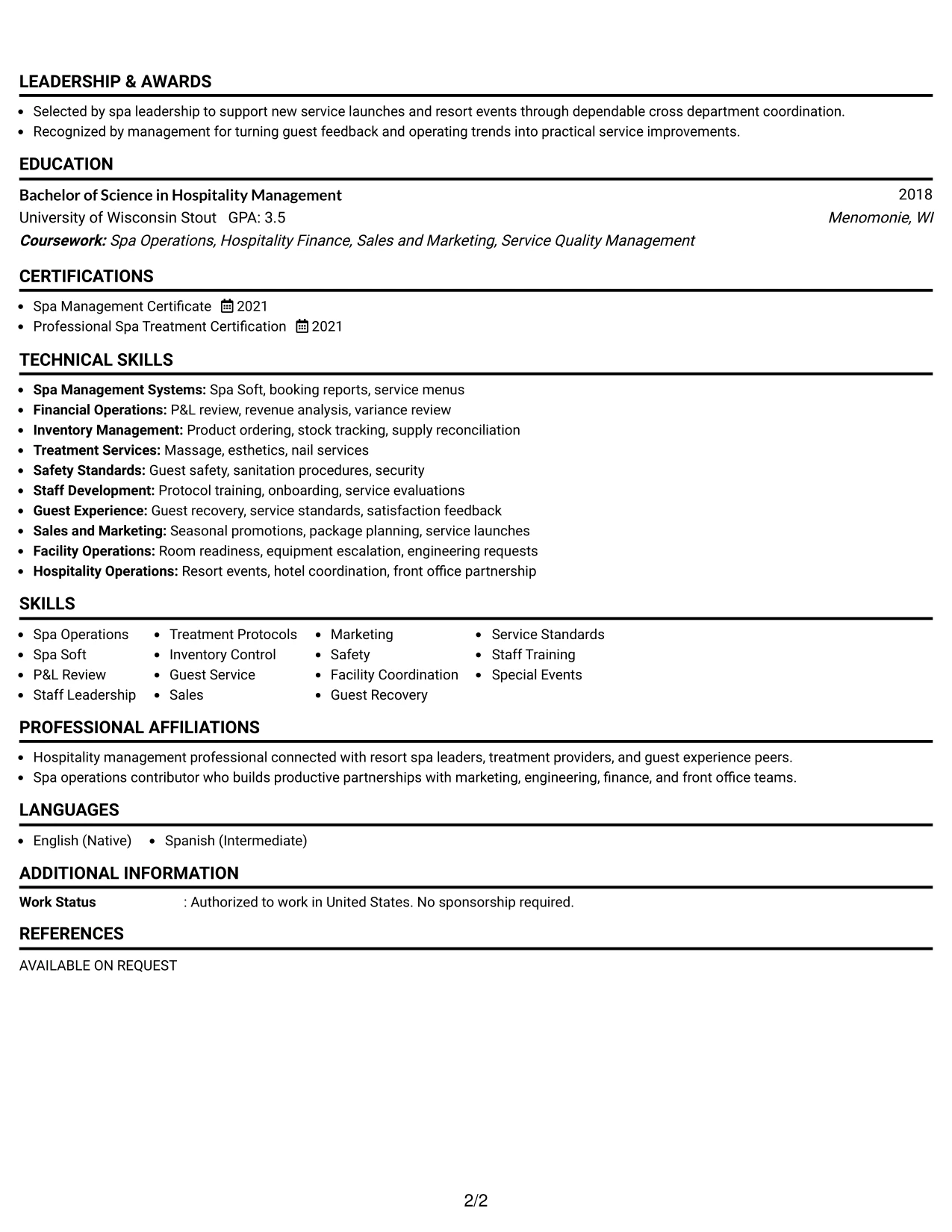 Resume Example Page 2