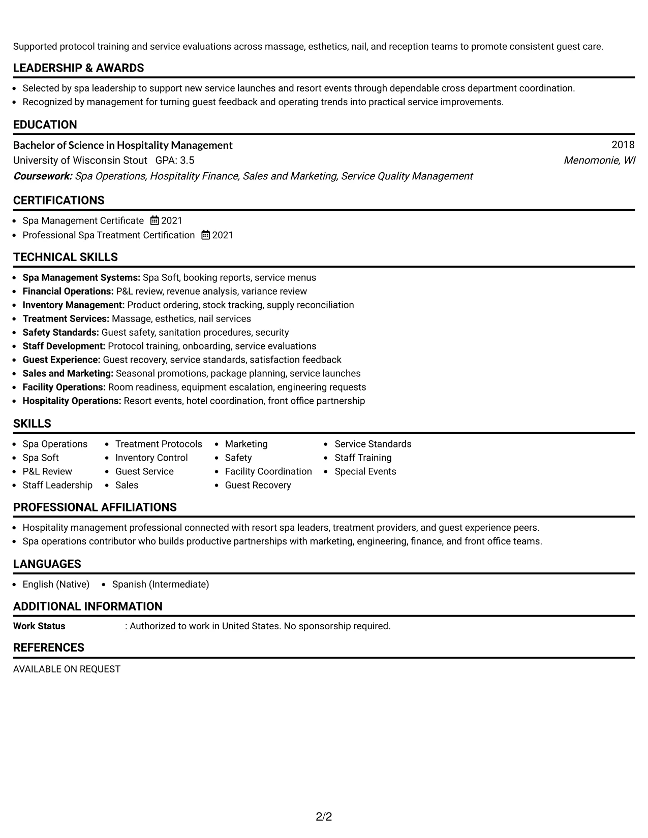 Resume Example Page 2