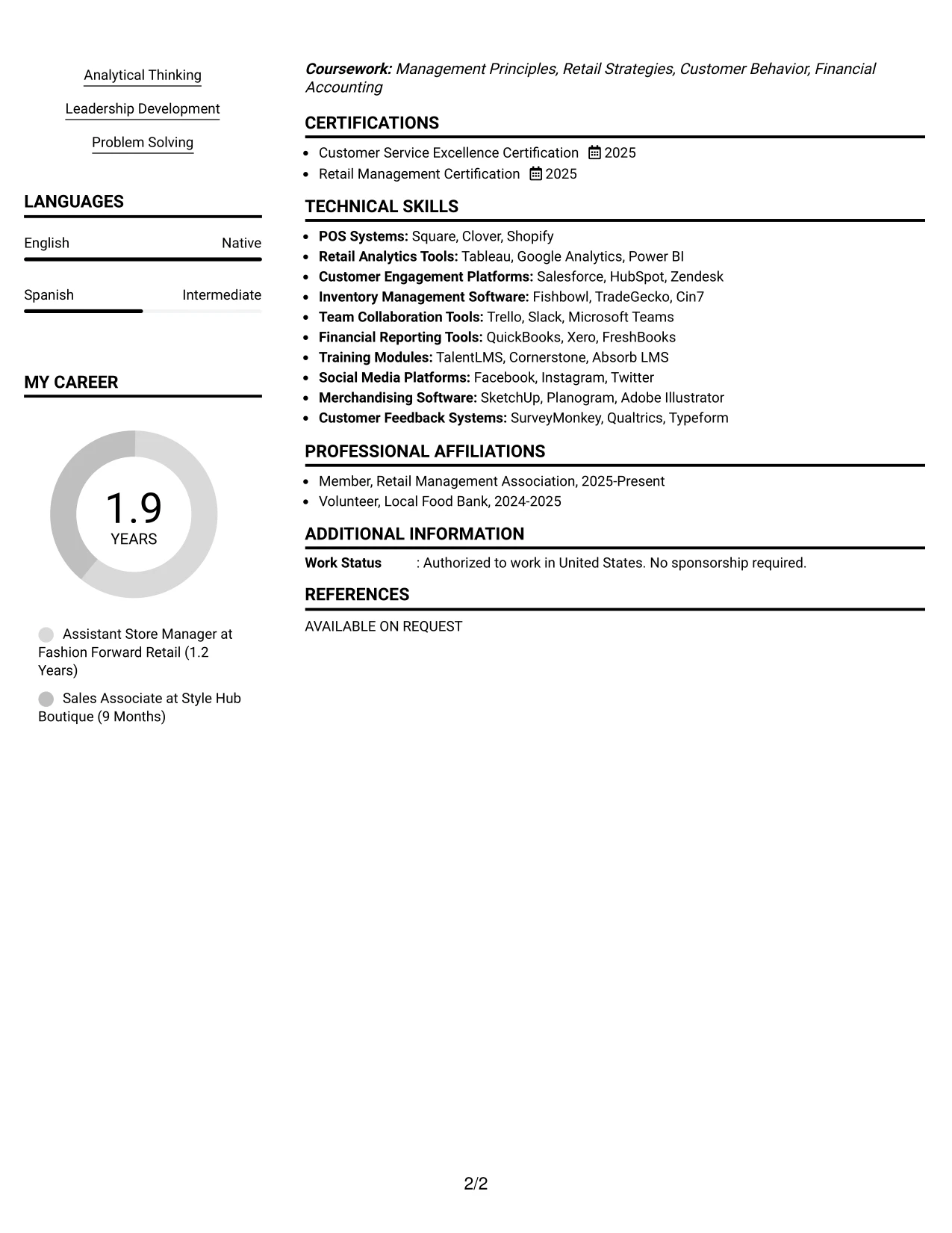 Resume Example Page 2