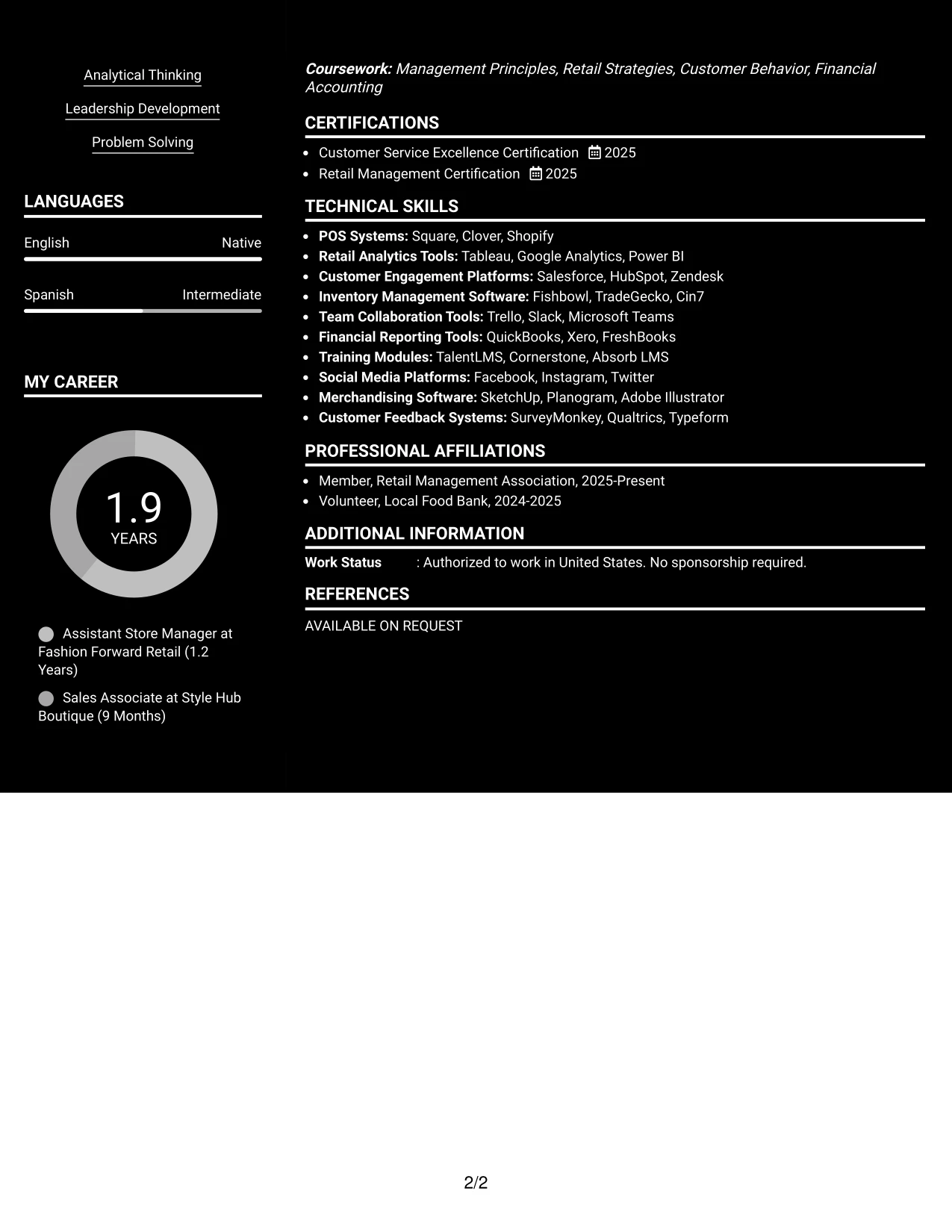 Resume Example Page 2