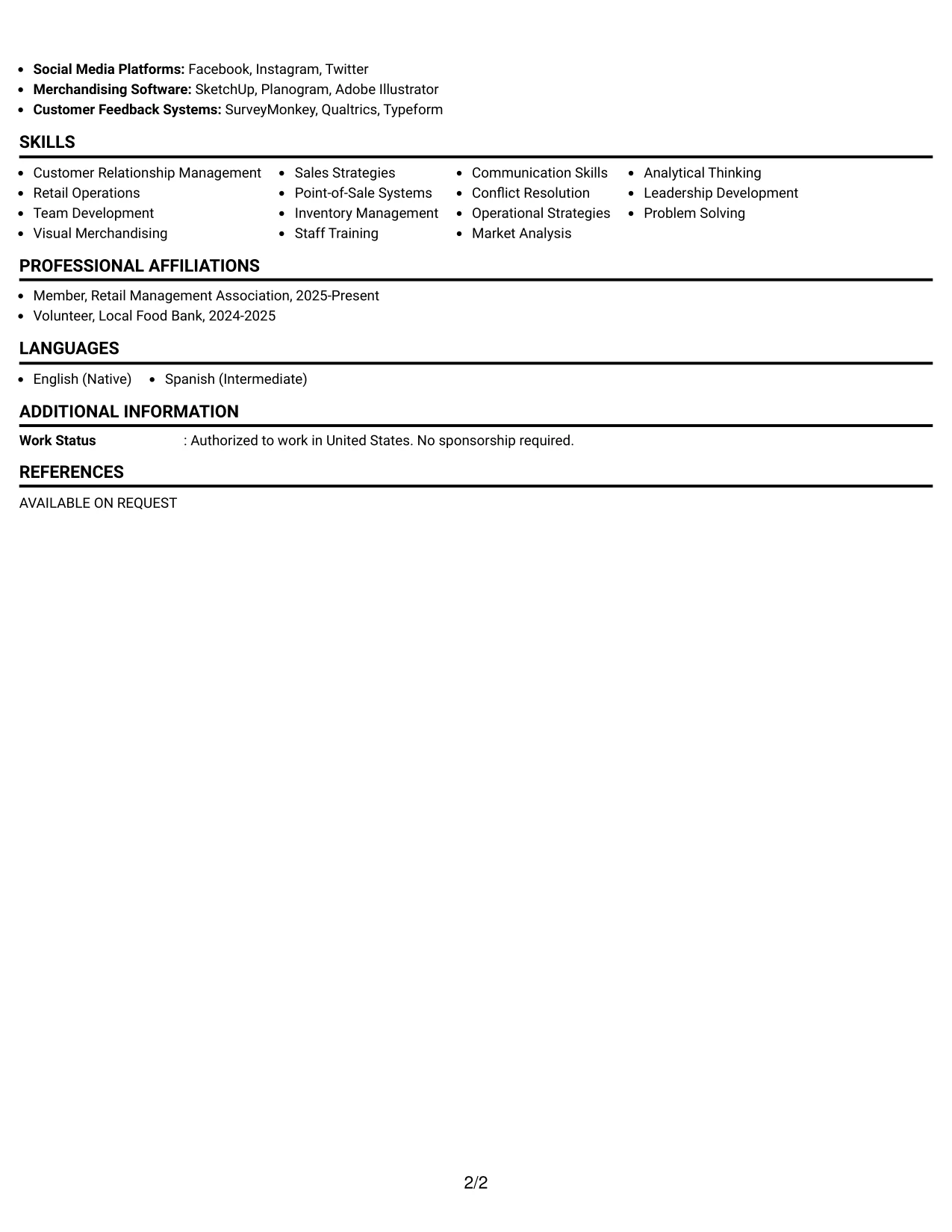 Resume Example Page 2