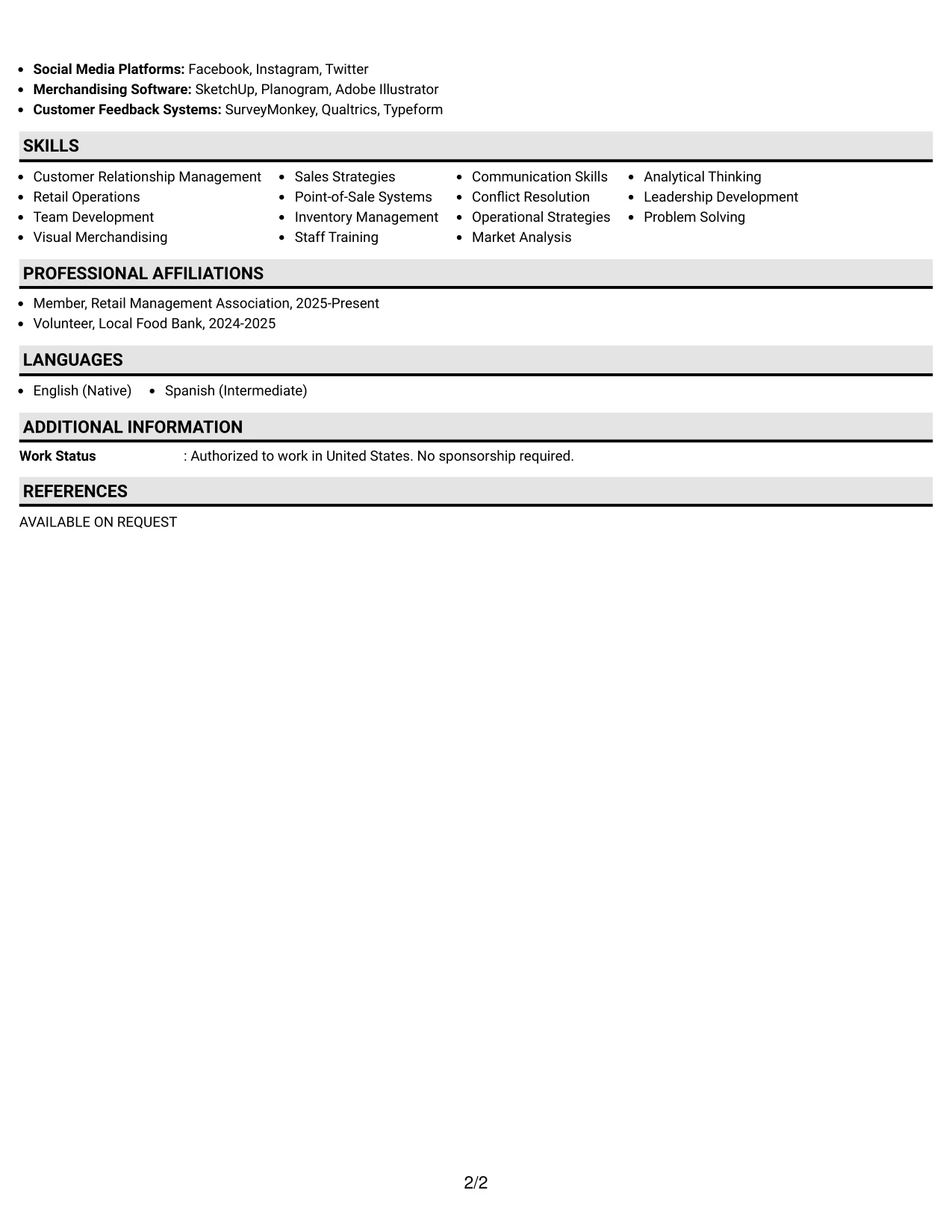 Resume Example Page 2