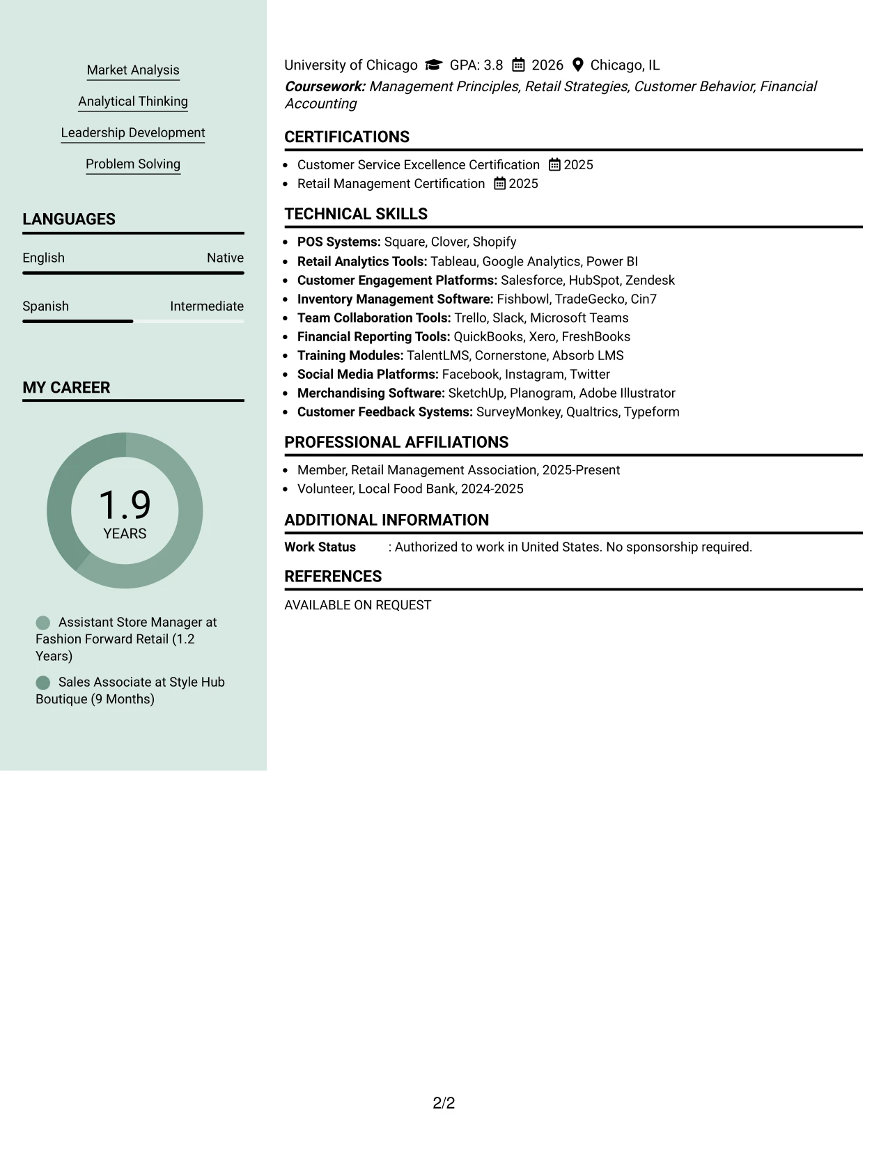 Resume Example Page 2