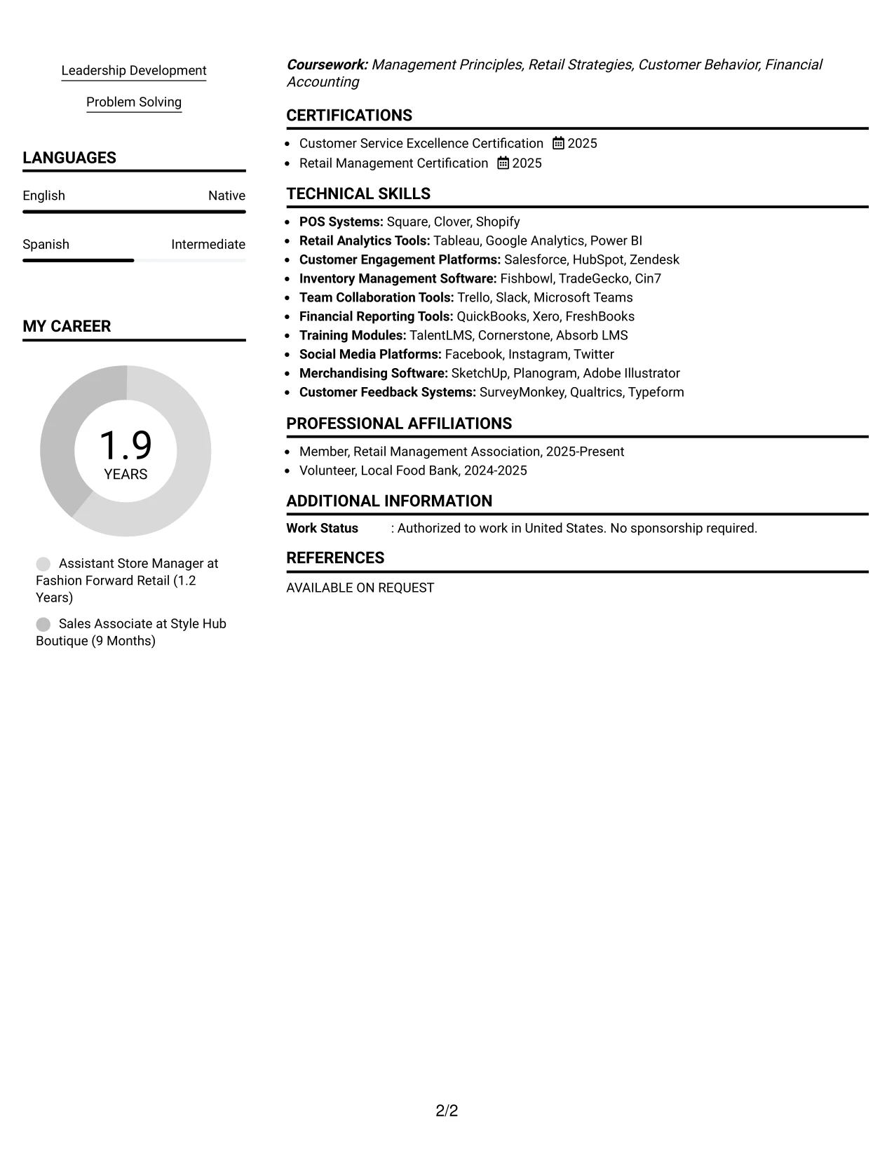 Resume Example Page 2
