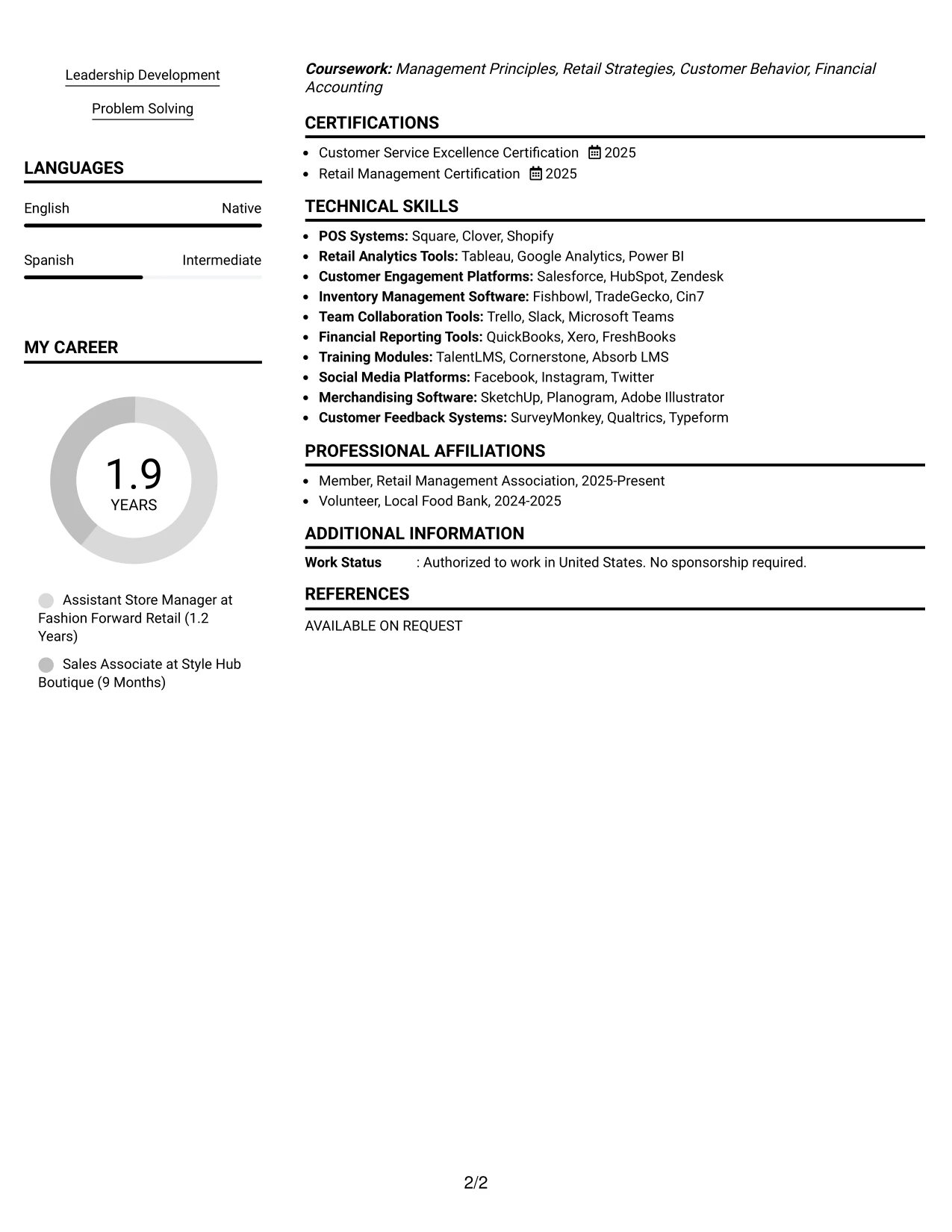 Resume Example Page 2