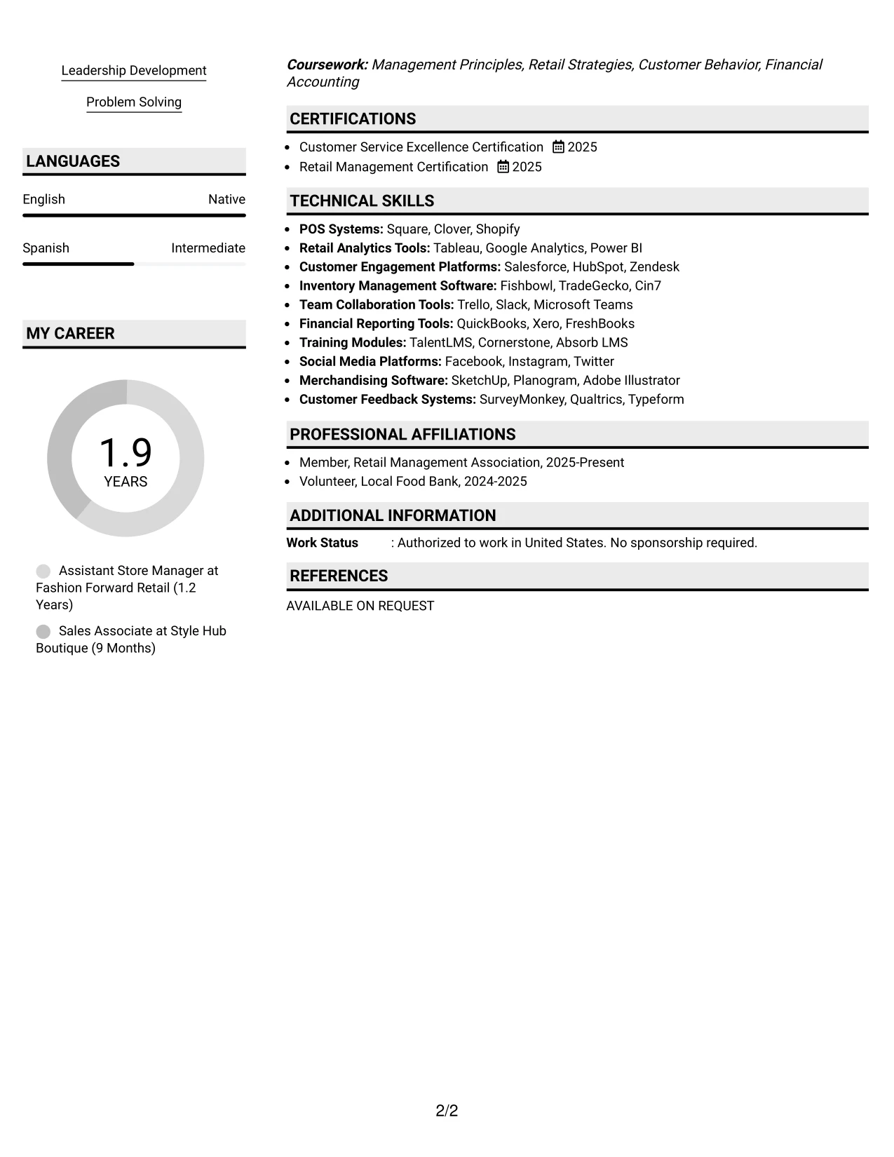 Resume Example Page 2