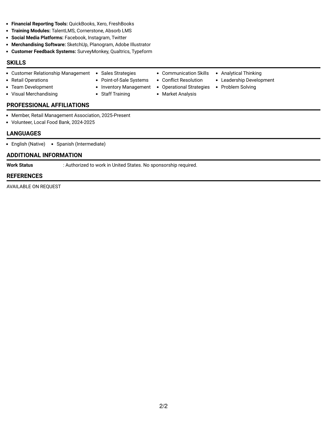 Resume Example Page 2