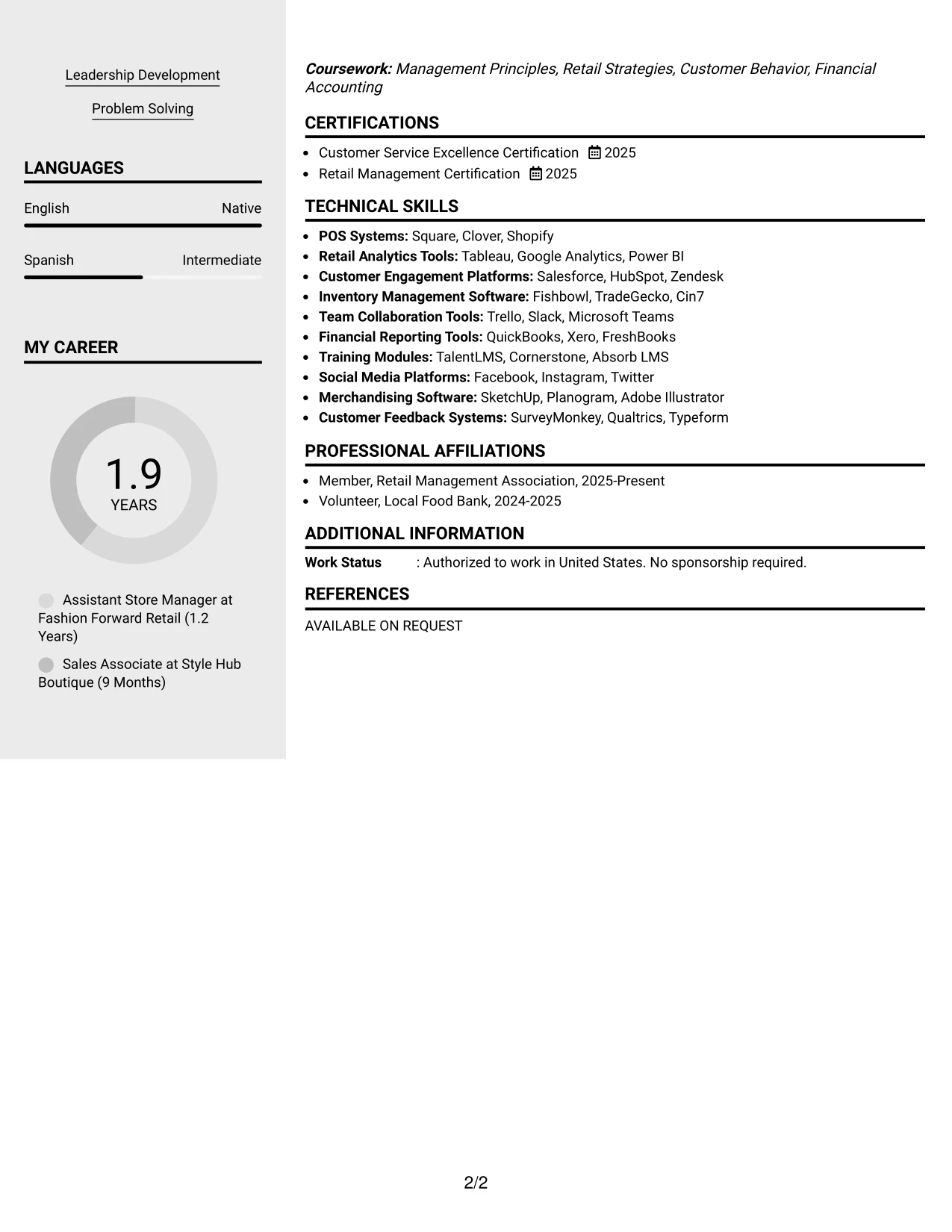 Resume Example Page 2