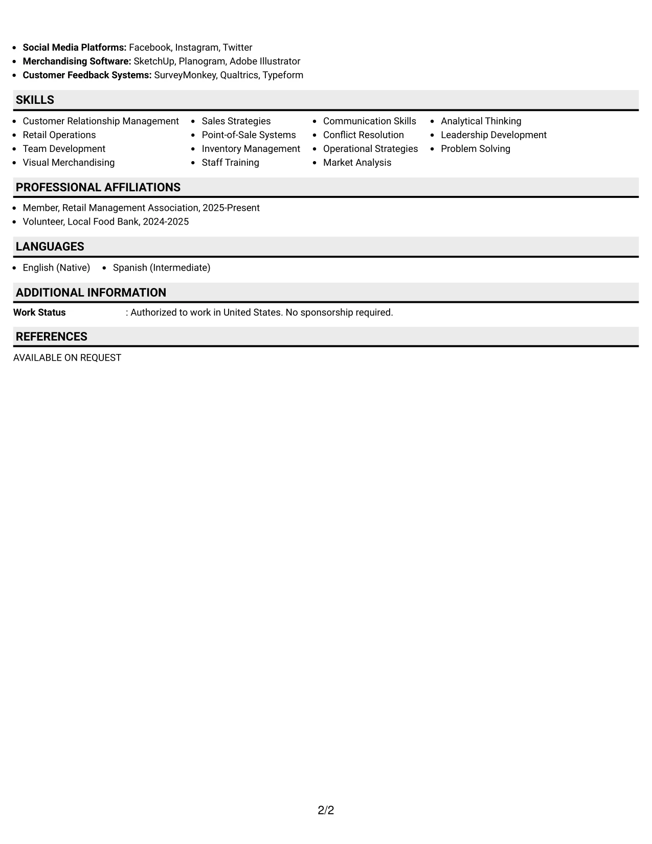 Resume Example Page 2