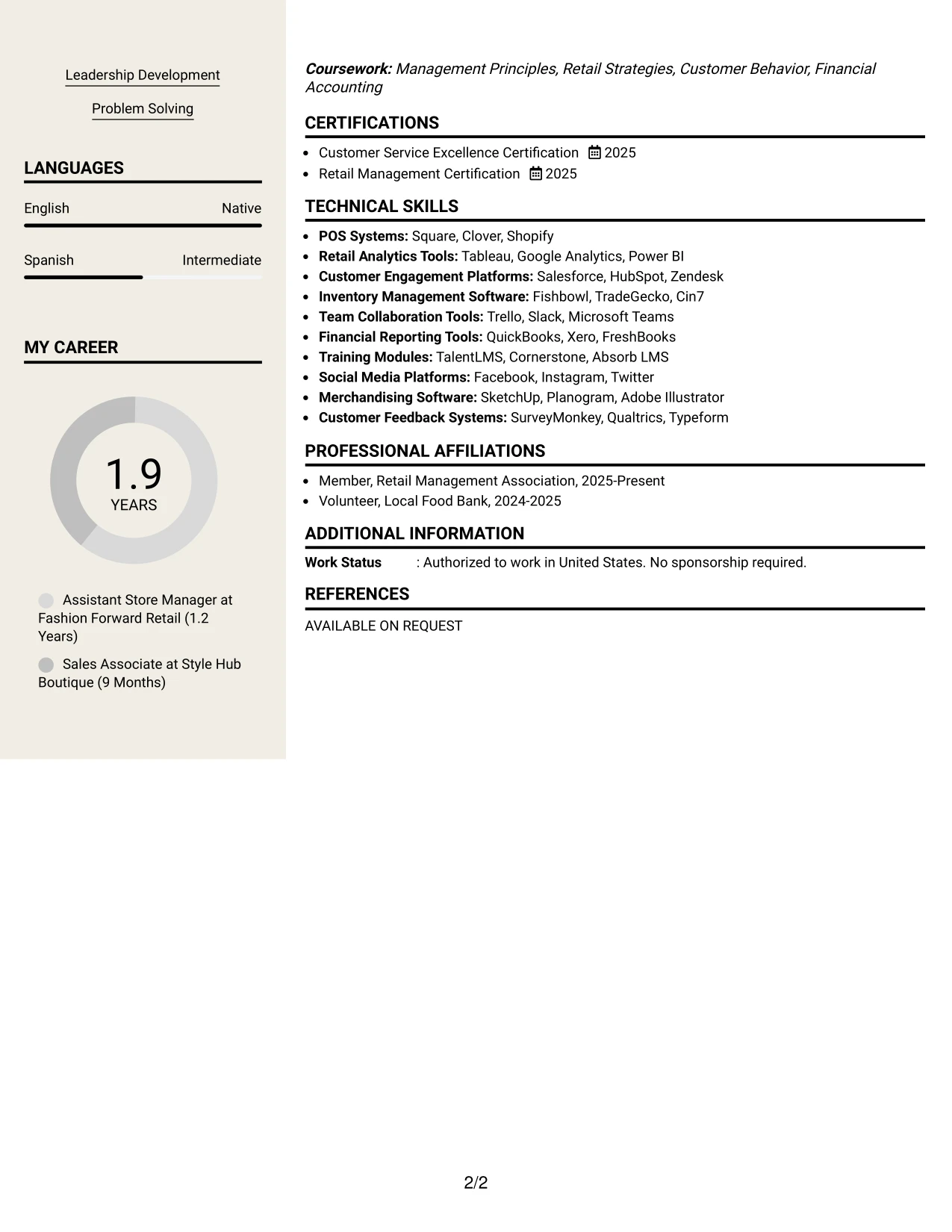Resume Example Page 2