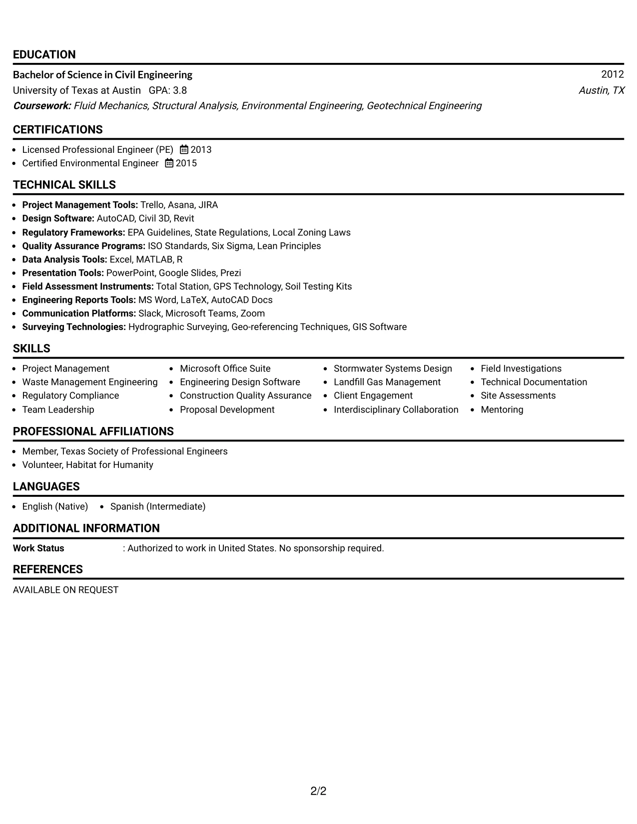 Resume Example Page 2