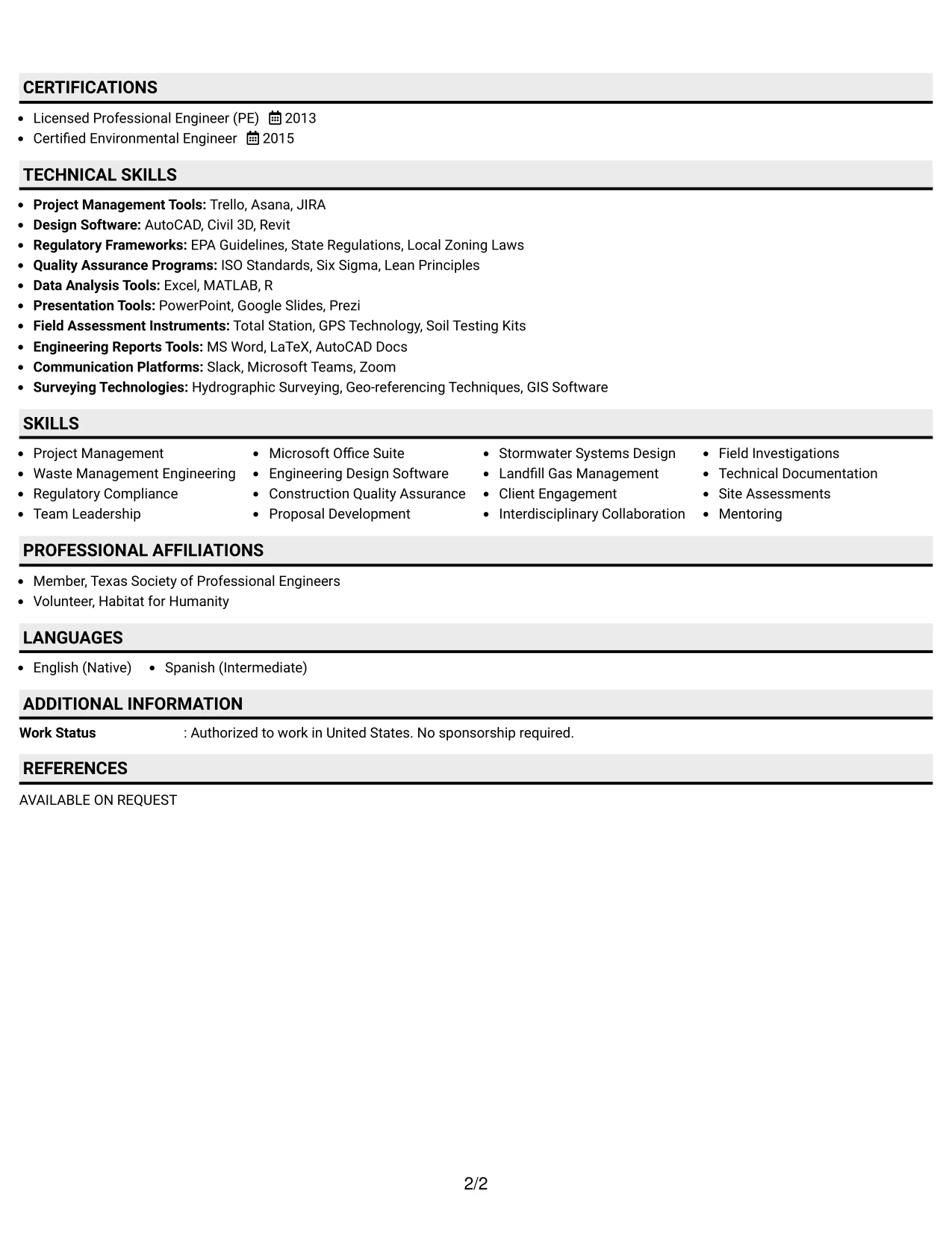 Resume Example Page 2