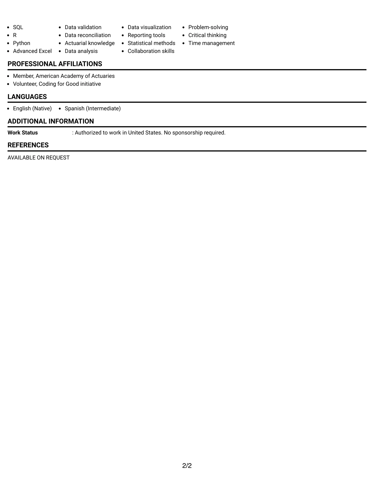 Resume Example Page 2