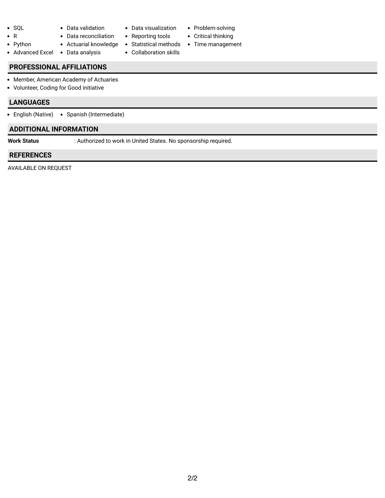 Resume Example Page 2