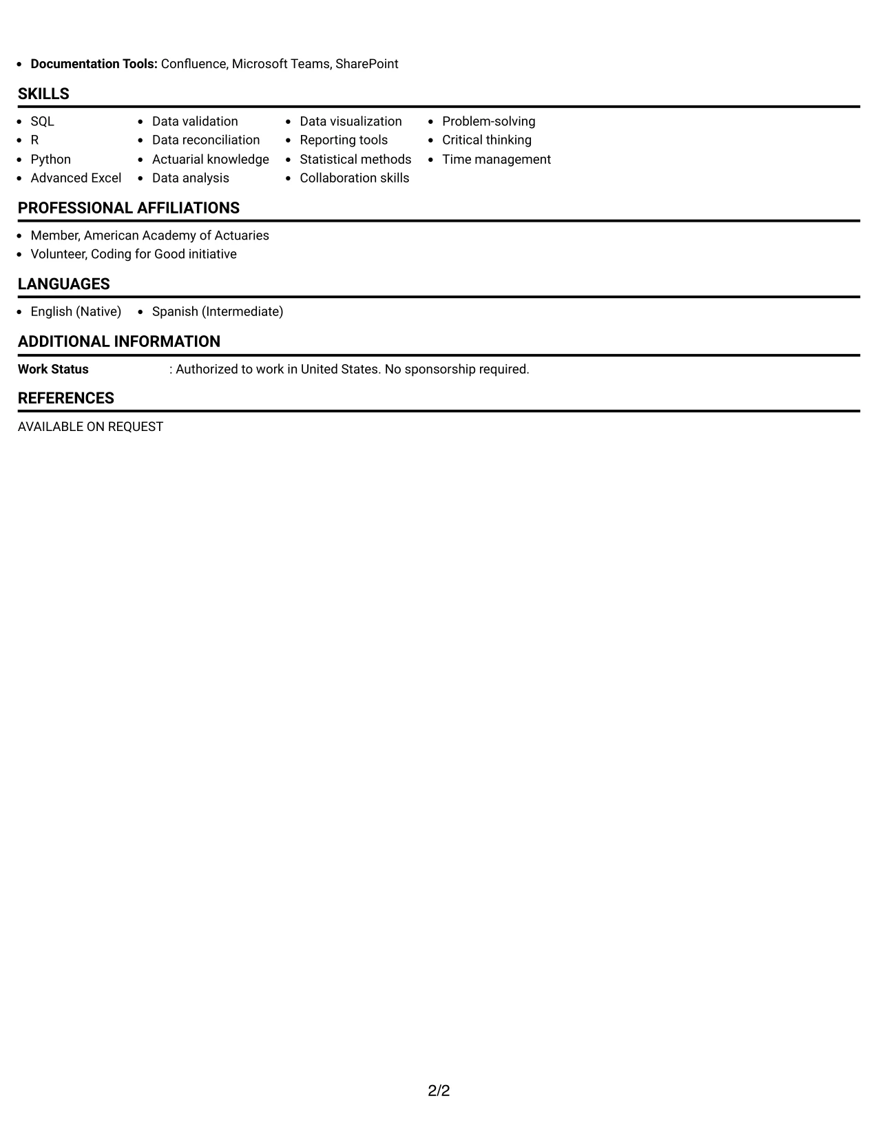 Resume Example Page 2