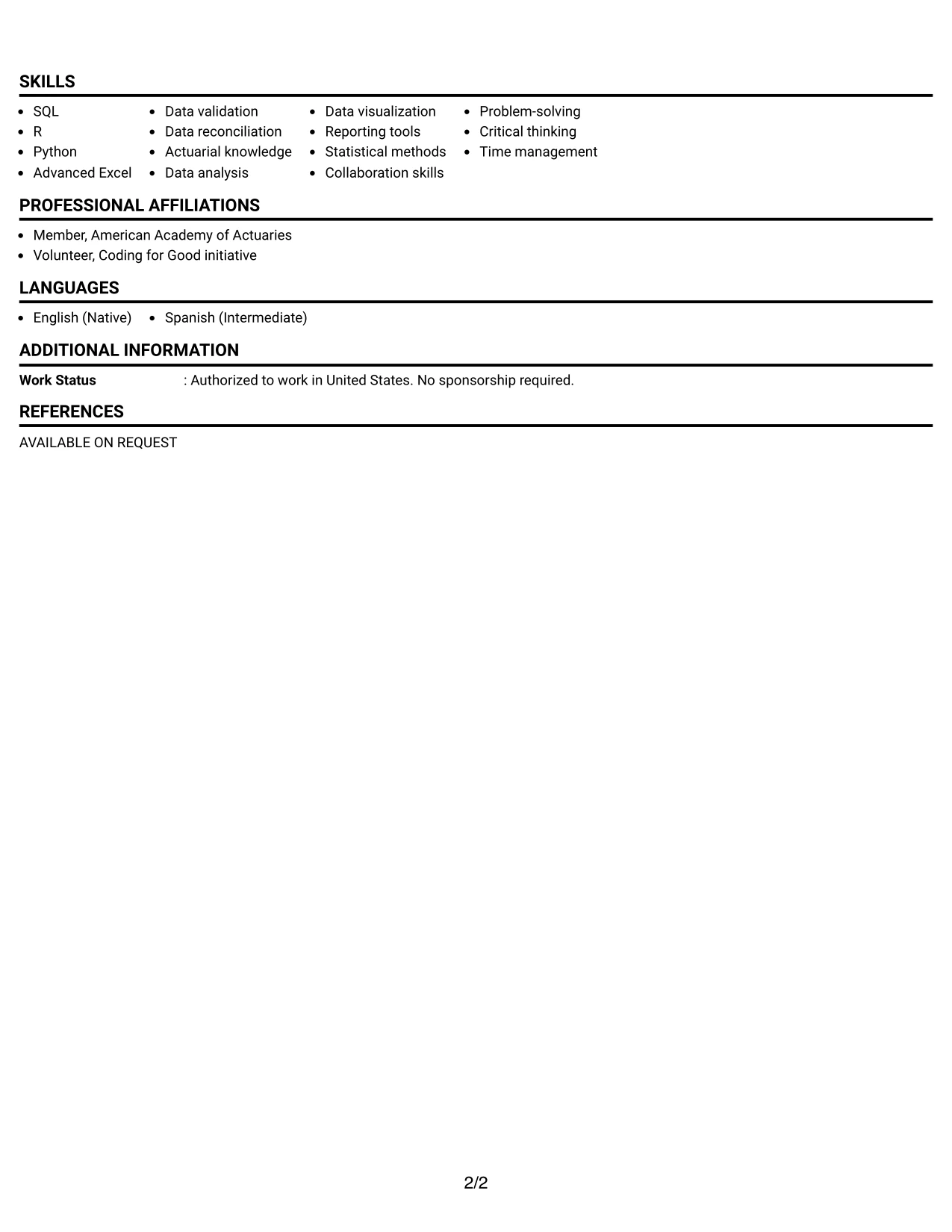 Resume Example Page 2