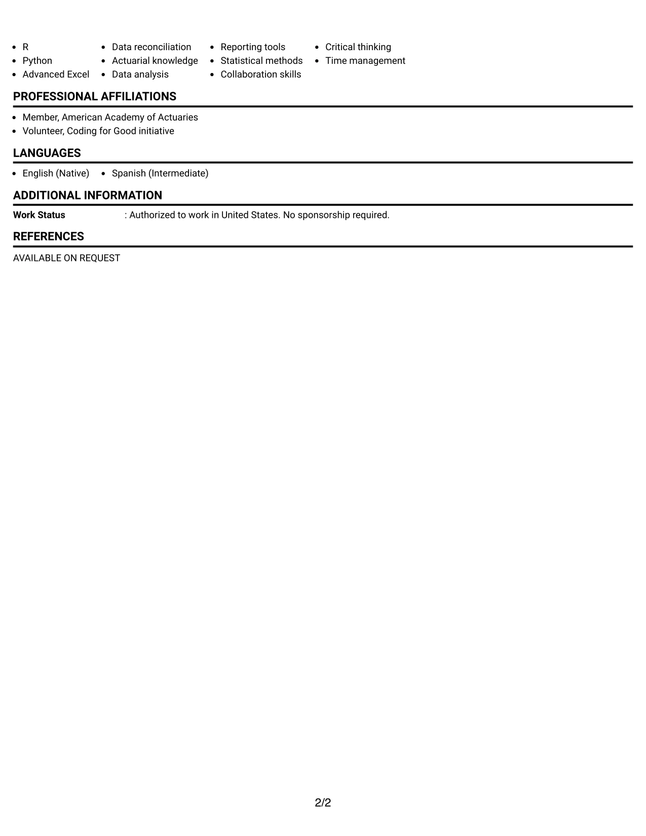 Resume Example Page 2
