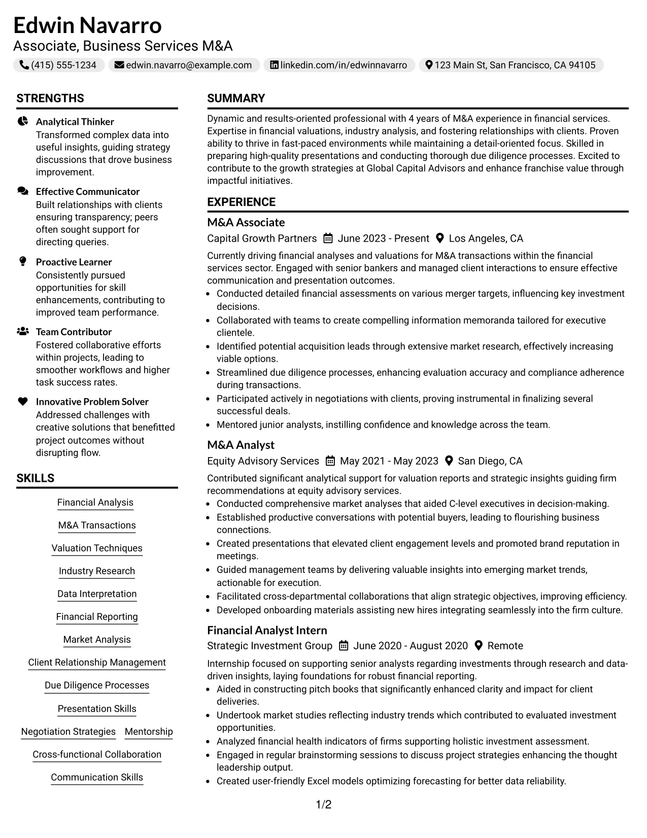 Resume Example Page 1