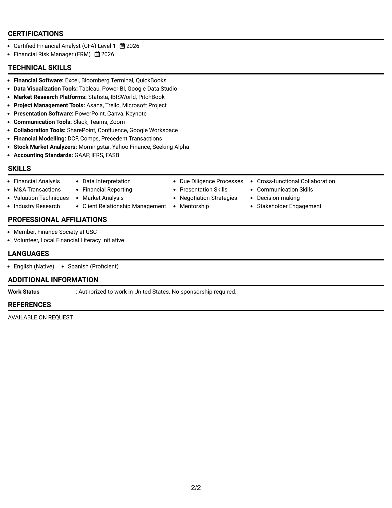 Resume Example Page 2