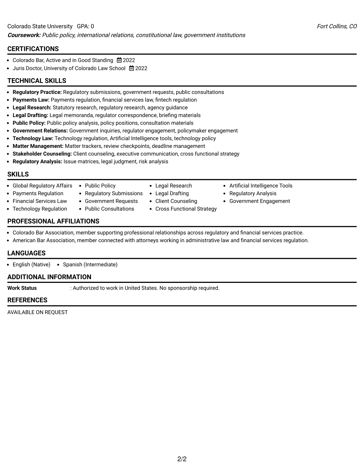 Resume Example Page 2