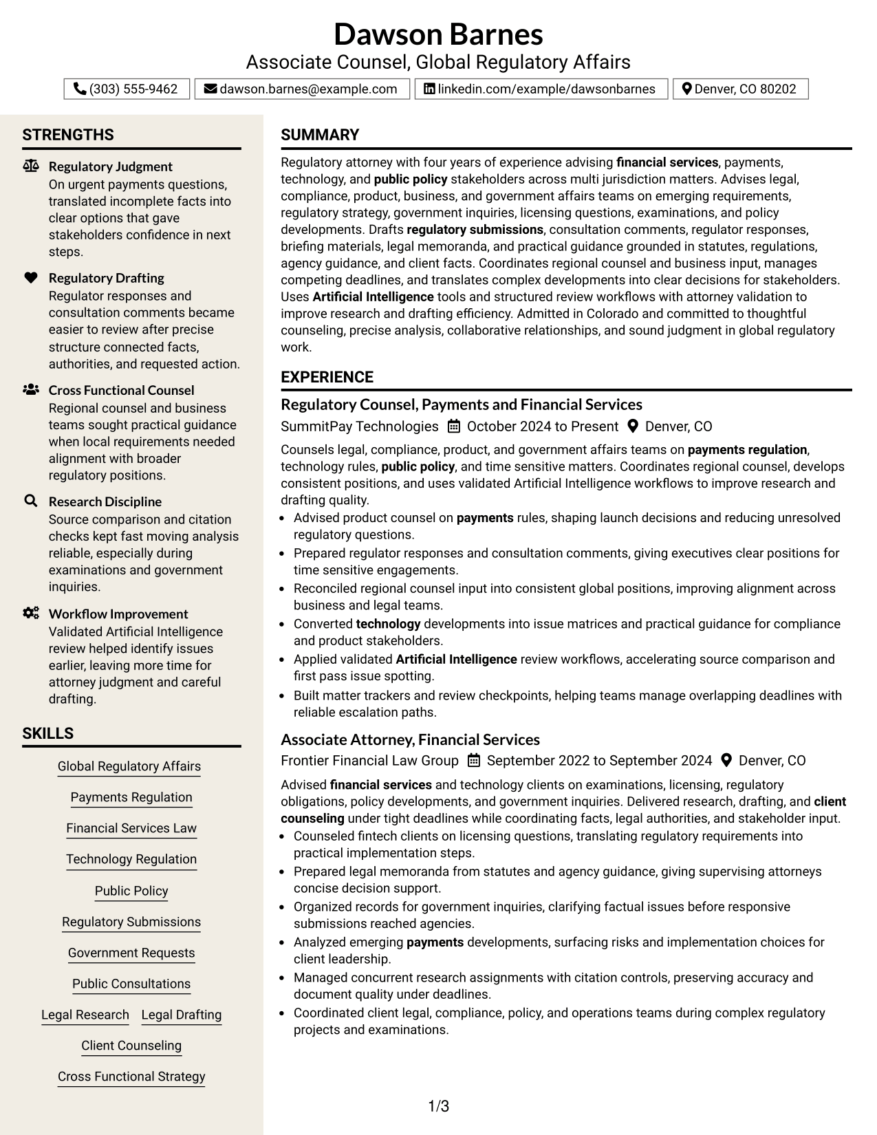 Resume Example Page 1