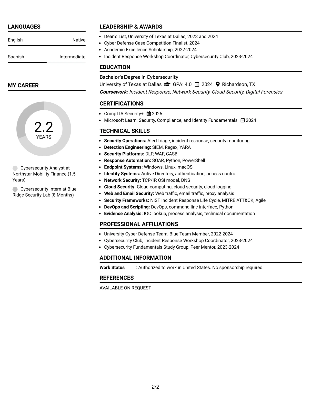 Resume Example Page 2