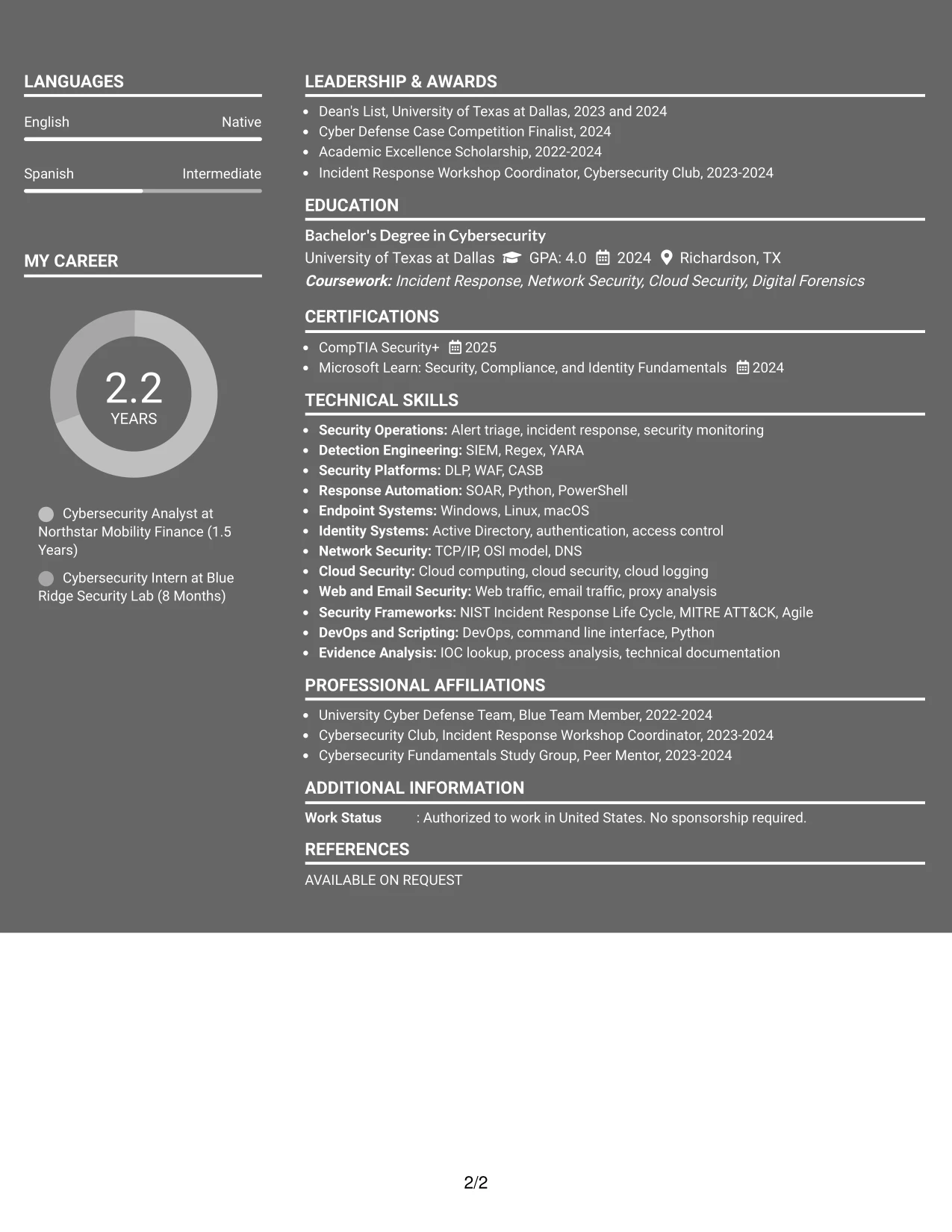 Resume Example Page 2