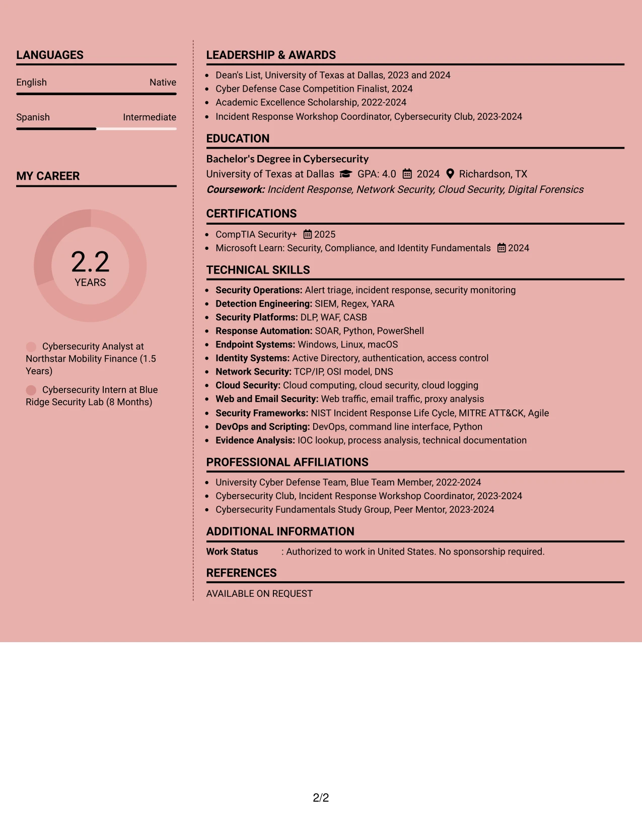 Resume Example Page 2