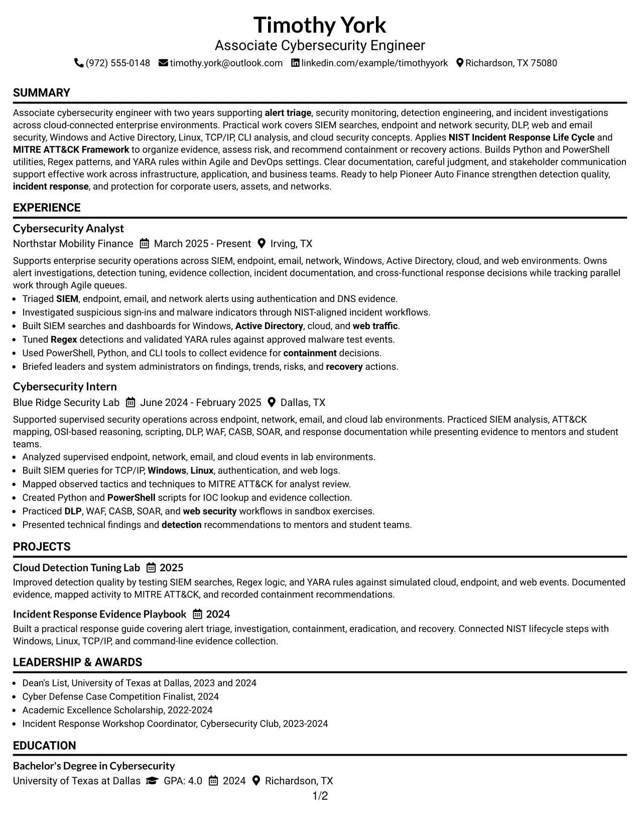 Resume Example Page 1