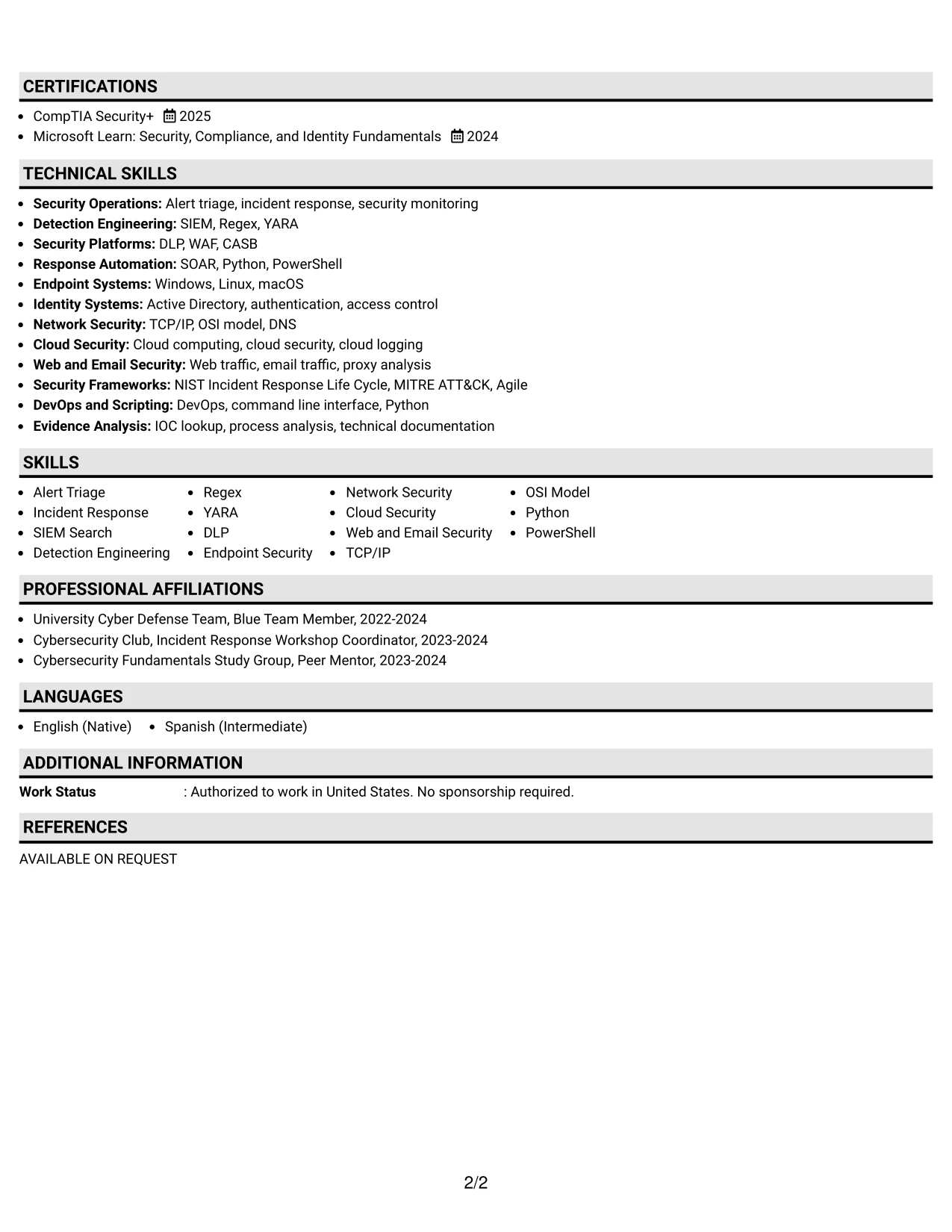 Resume Example Page 2