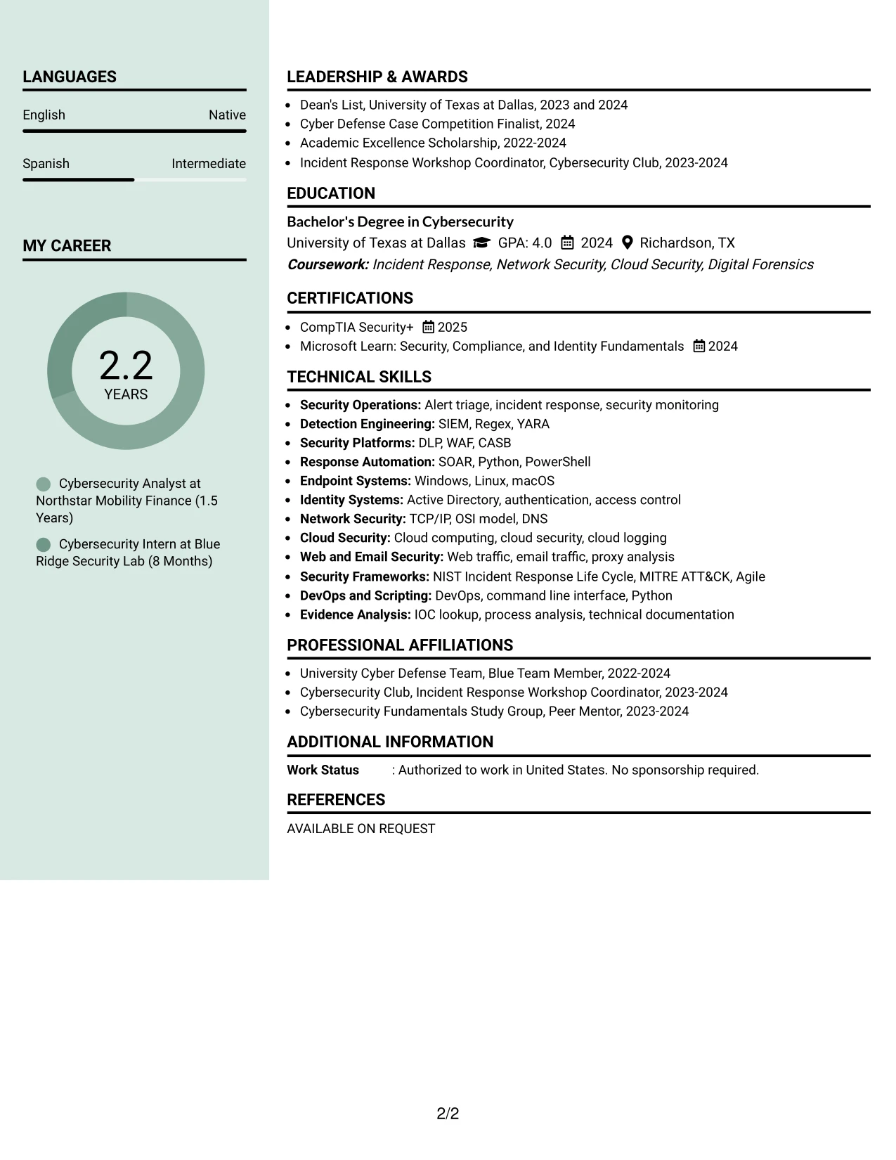 Resume Example Page 2