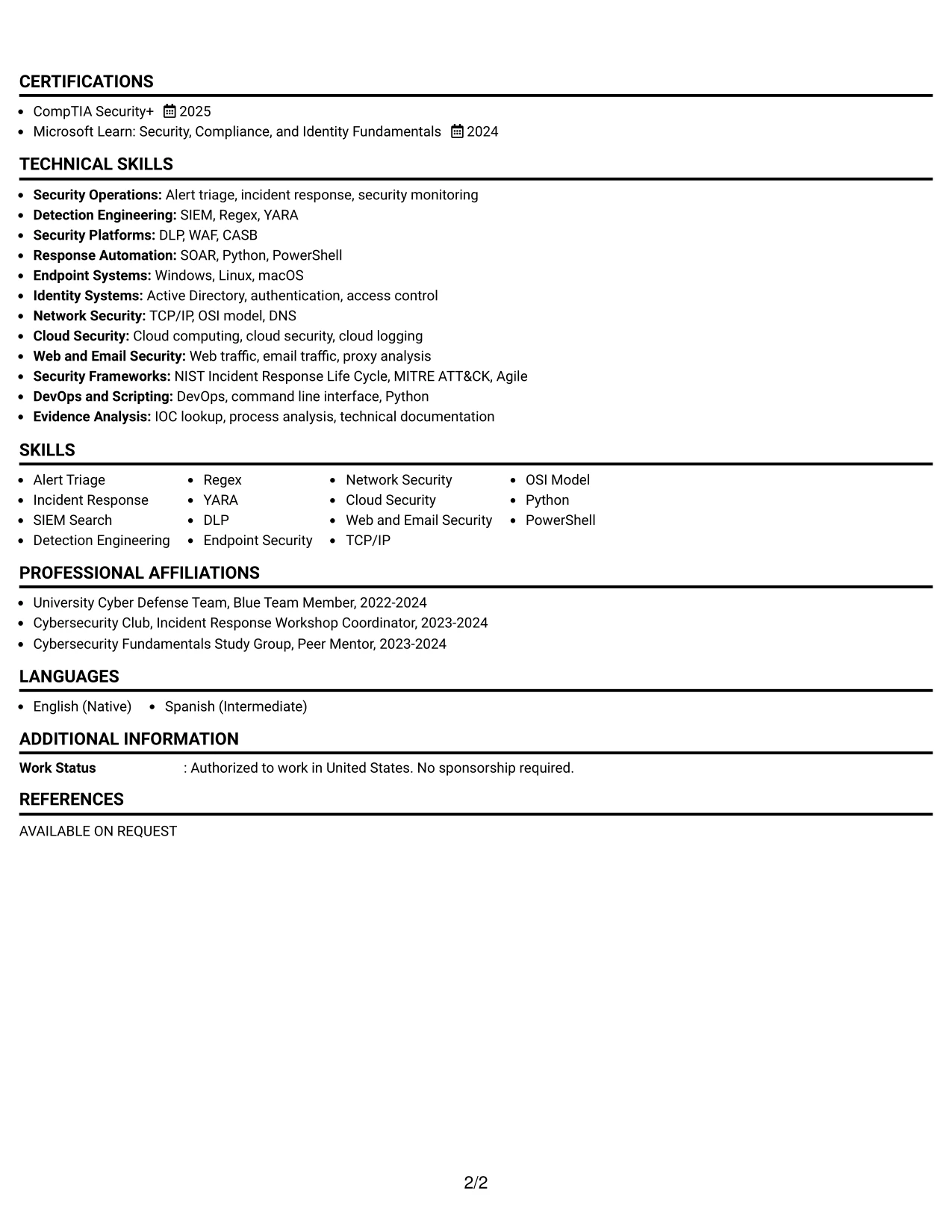 Resume Example Page 2