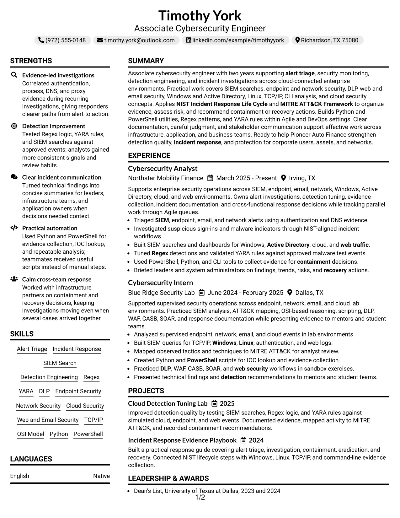 Resume Example Page 1