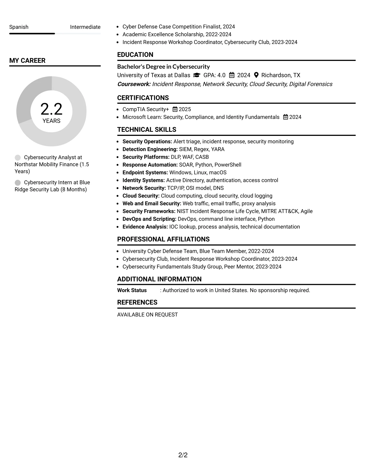 Resume Example Page 2