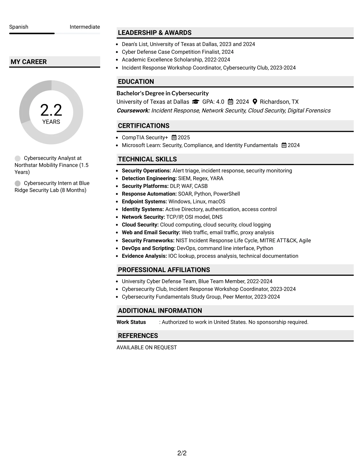 Resume Example Page 2