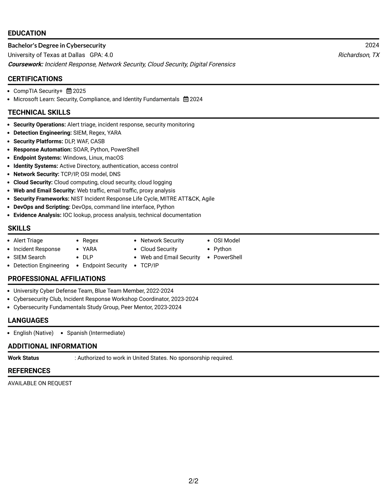 Resume Example Page 2