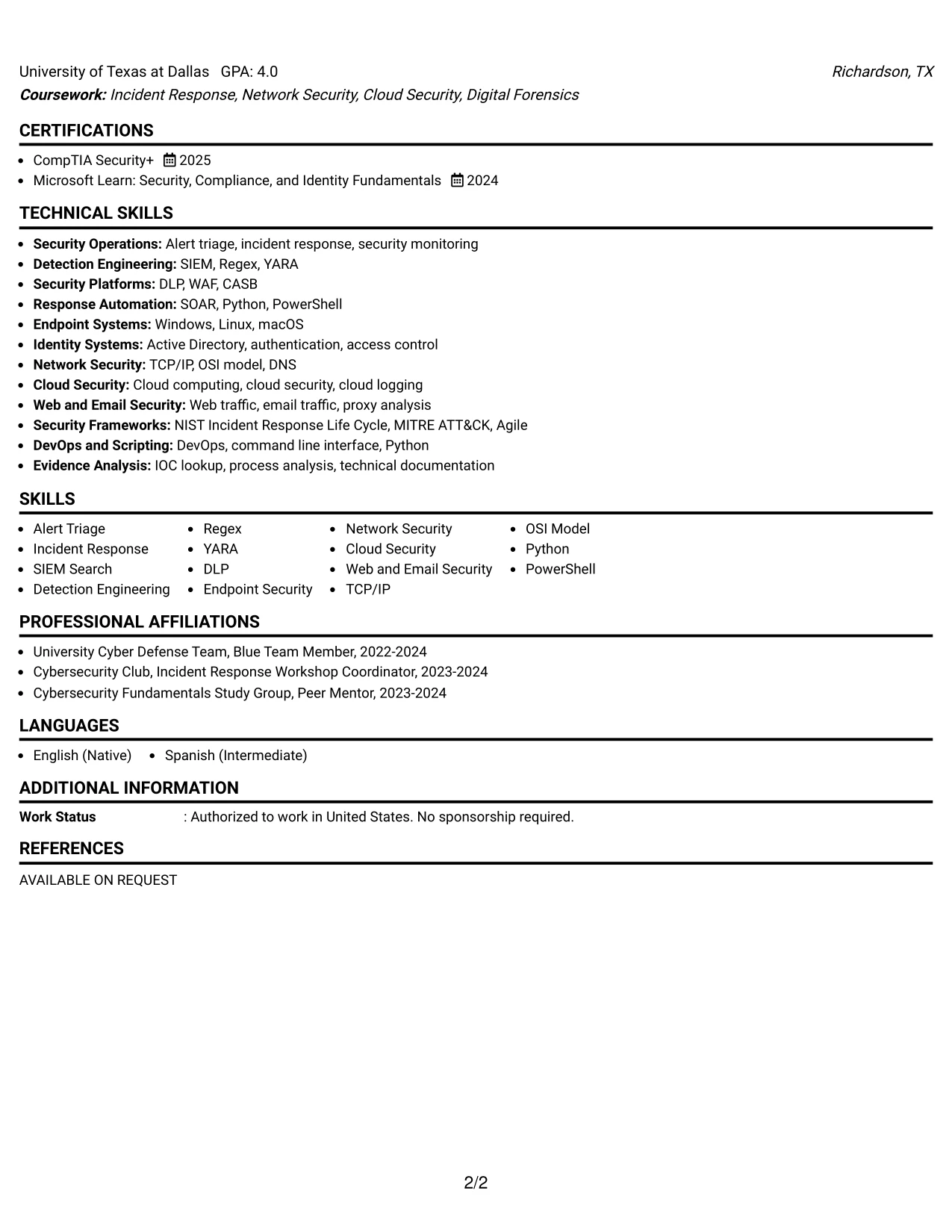 Resume Example Page 2
